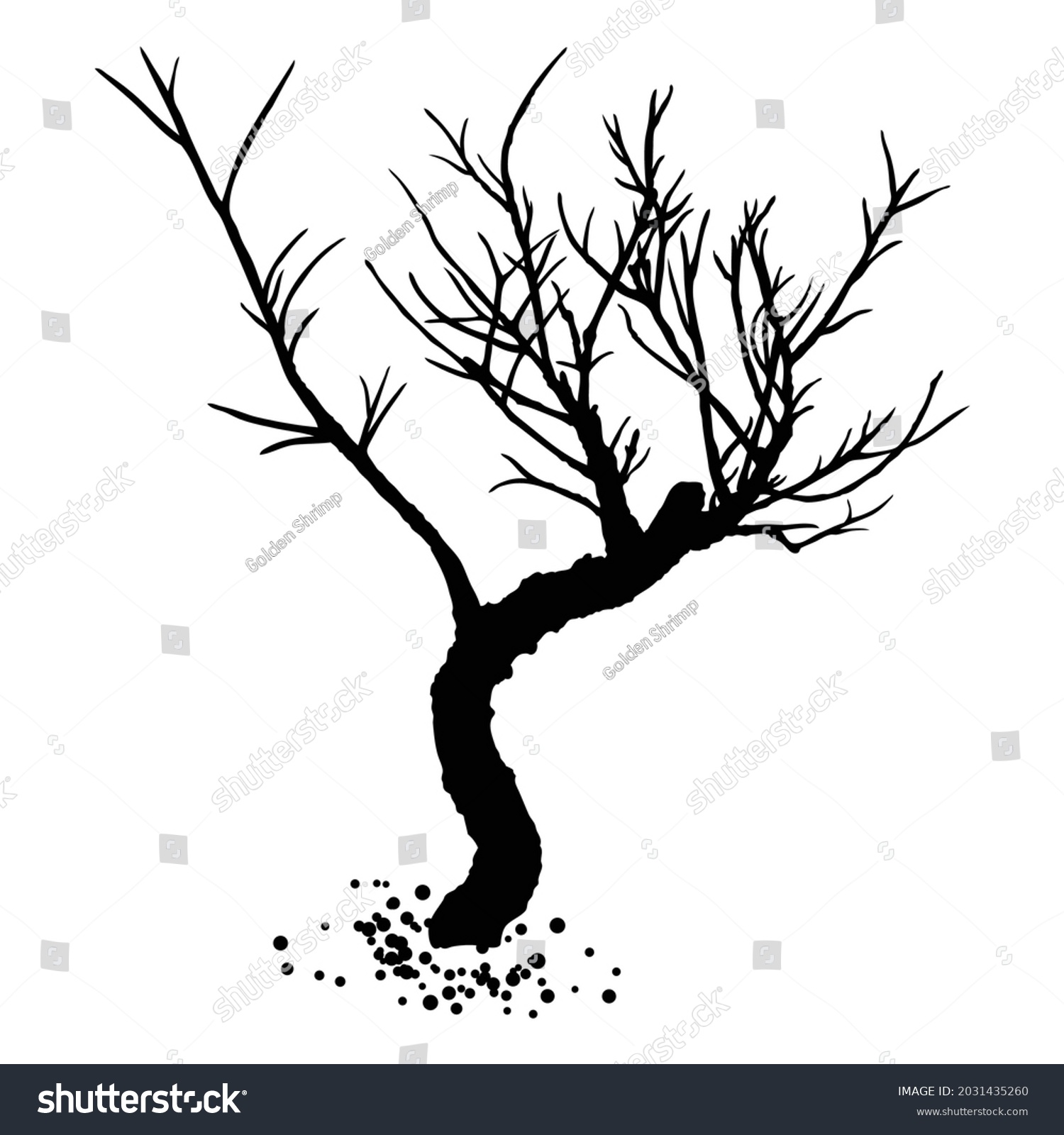 Naked Tree Silhouette Hand Drawn Isolated Stock Vector Royalty Free