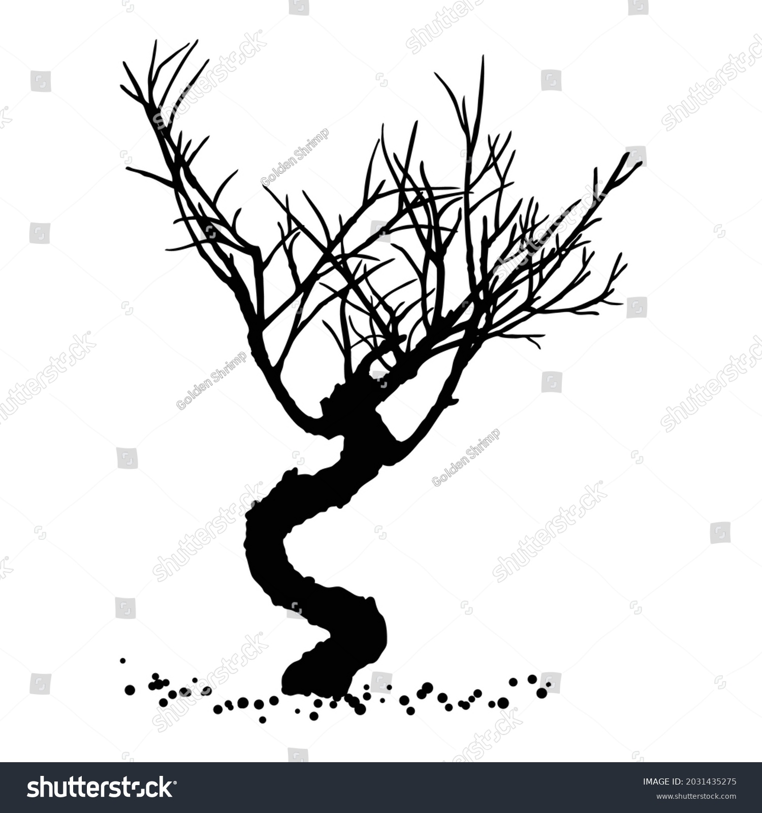 Naked Tree Silhouette Hand Drawn Isolated Stock Vector Royalty Free