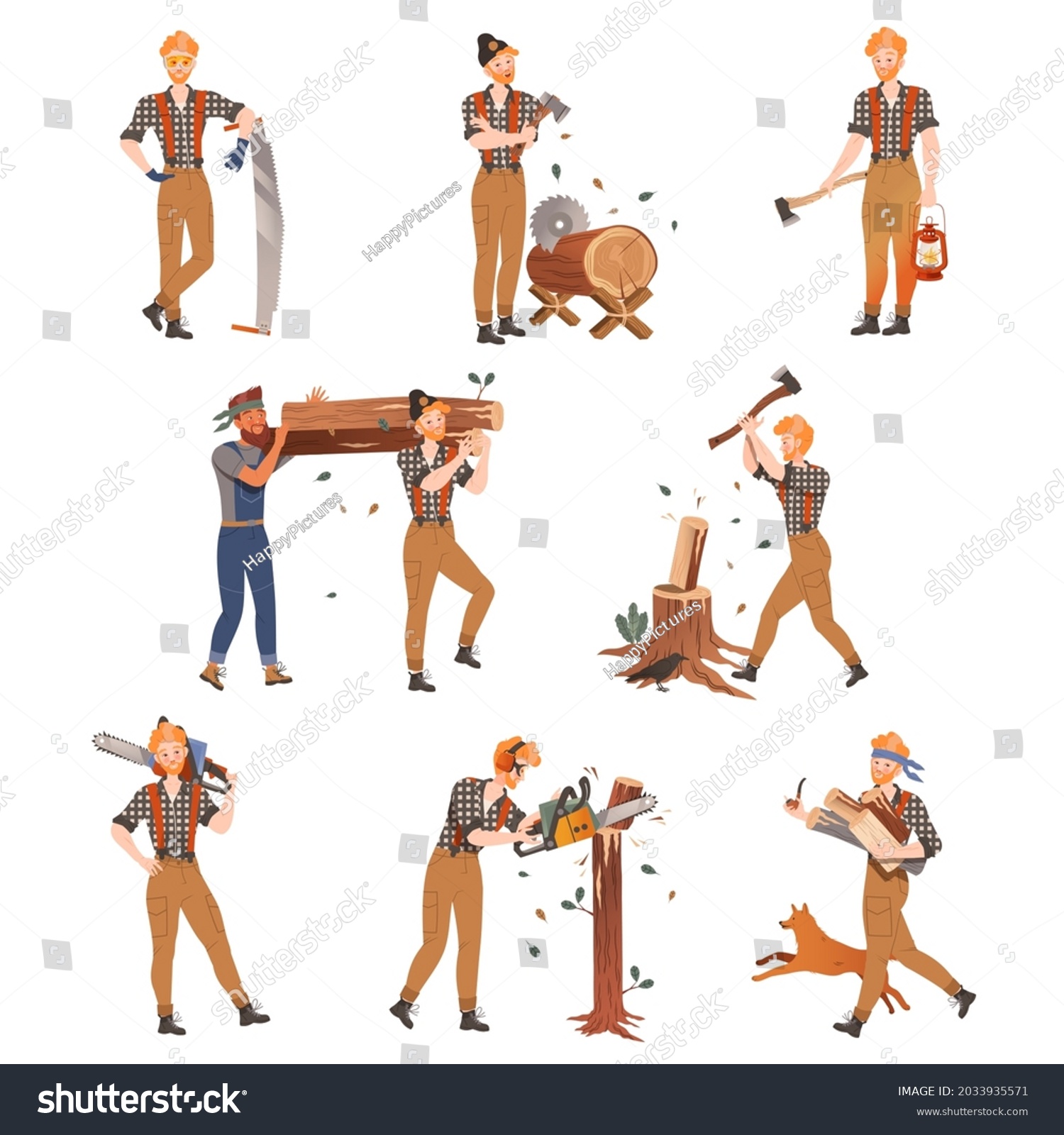 Bearded Woodman Lumberman Red Checkered Shirt Stock Vector Royalty