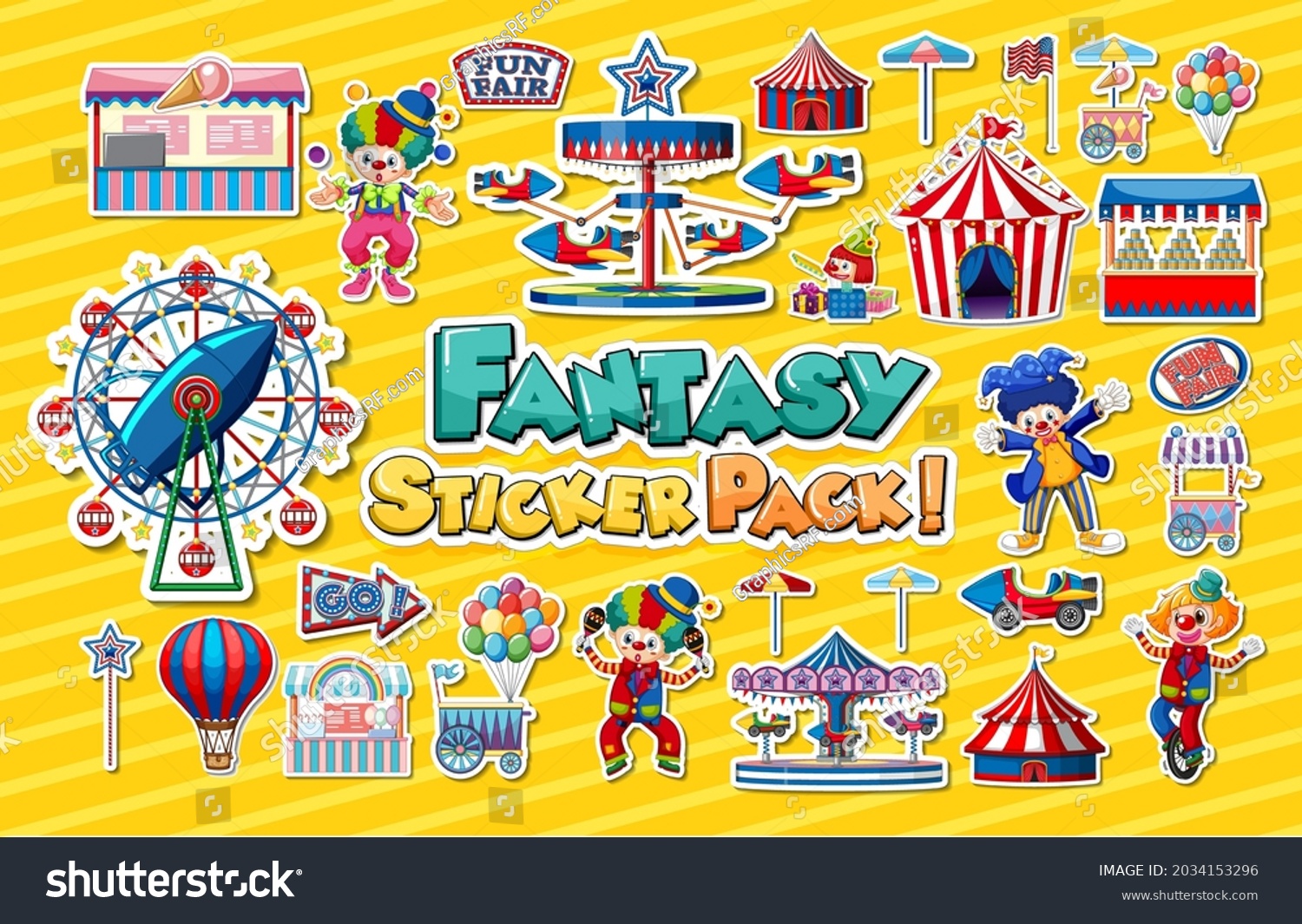 Sticker Set Amusement Park Funfair Objects Stock Vector Royalty Free