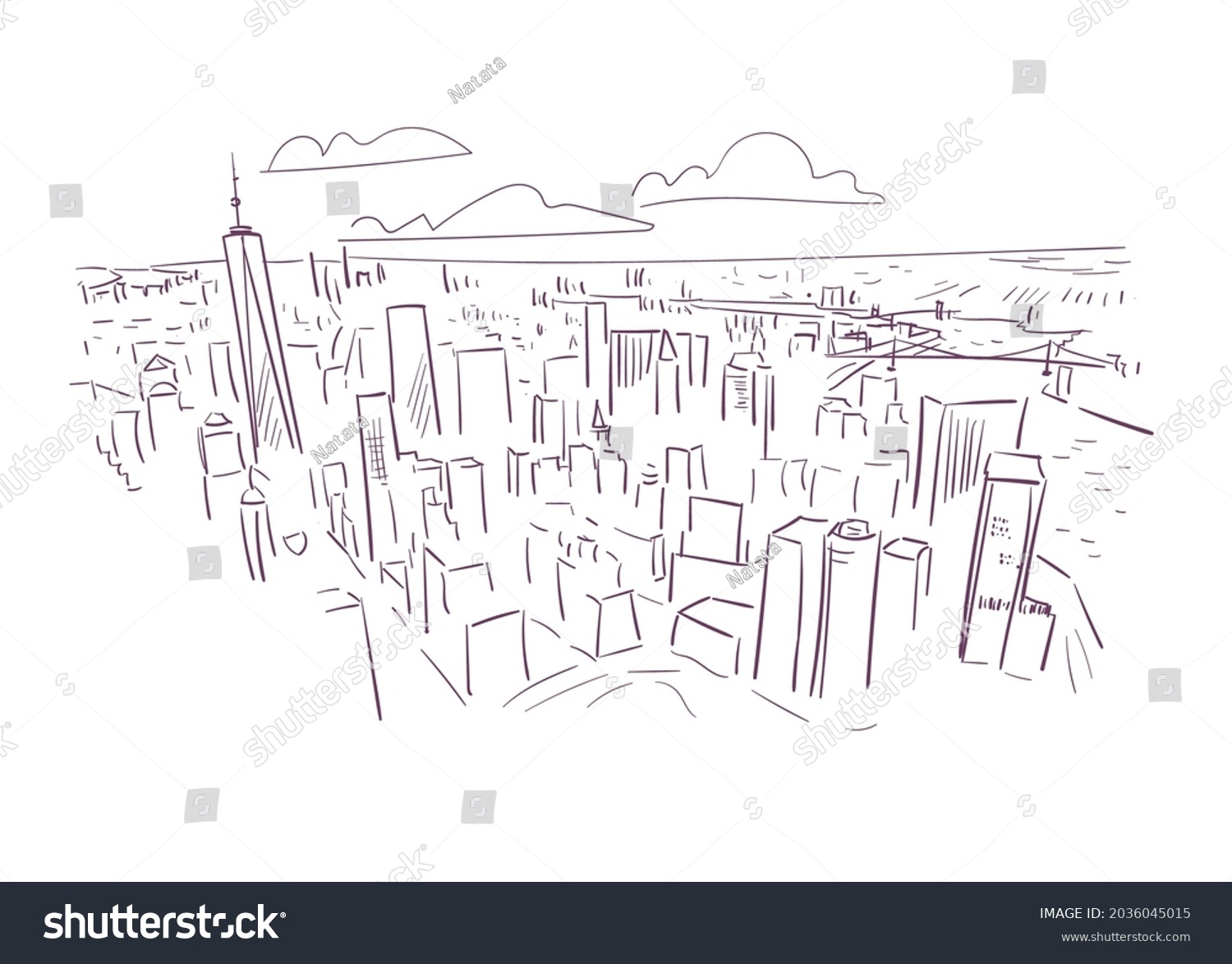 New York Usa Vector Sketch City Stock Vector Royalty Free 2036045015