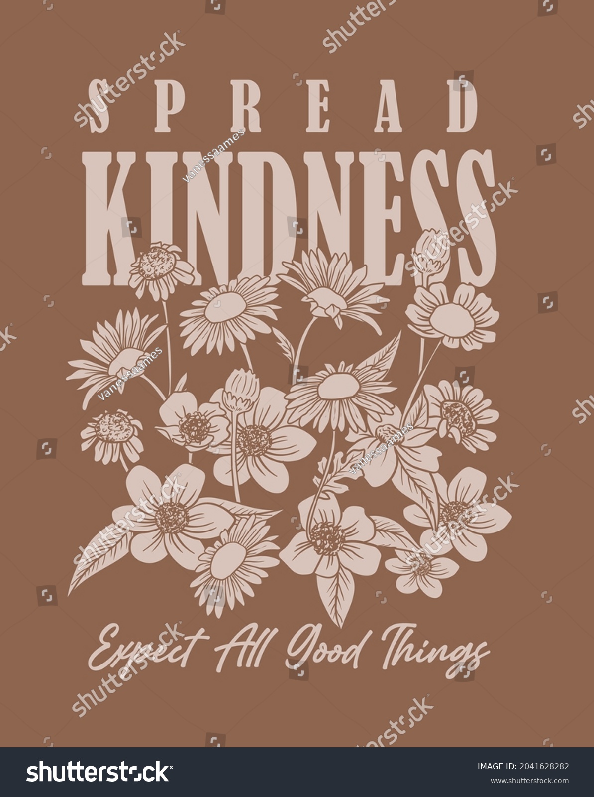 Vector Flowers Printed Spread Kindness Slogan Stock Vector Royalty