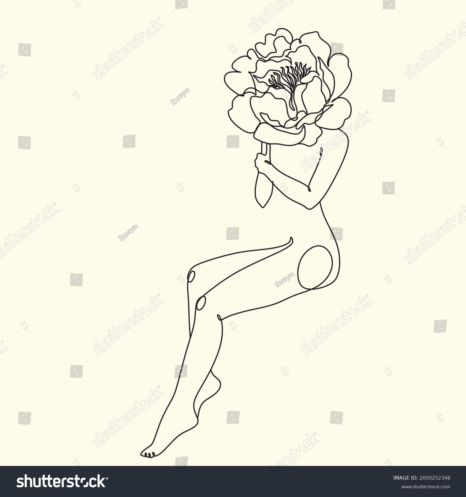 Stock vektor Naked Woman Line Art Self Love bez autorských poplatků