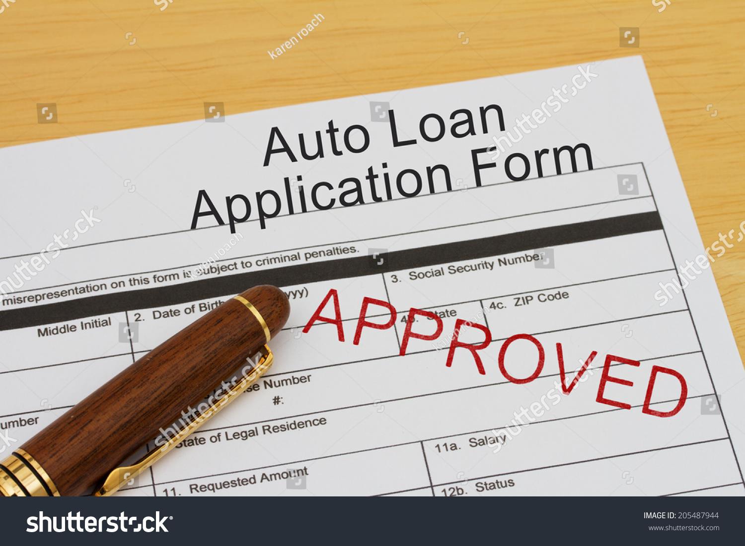 Auto Loan Application Form Approved Stamp Stock Photo 205487944