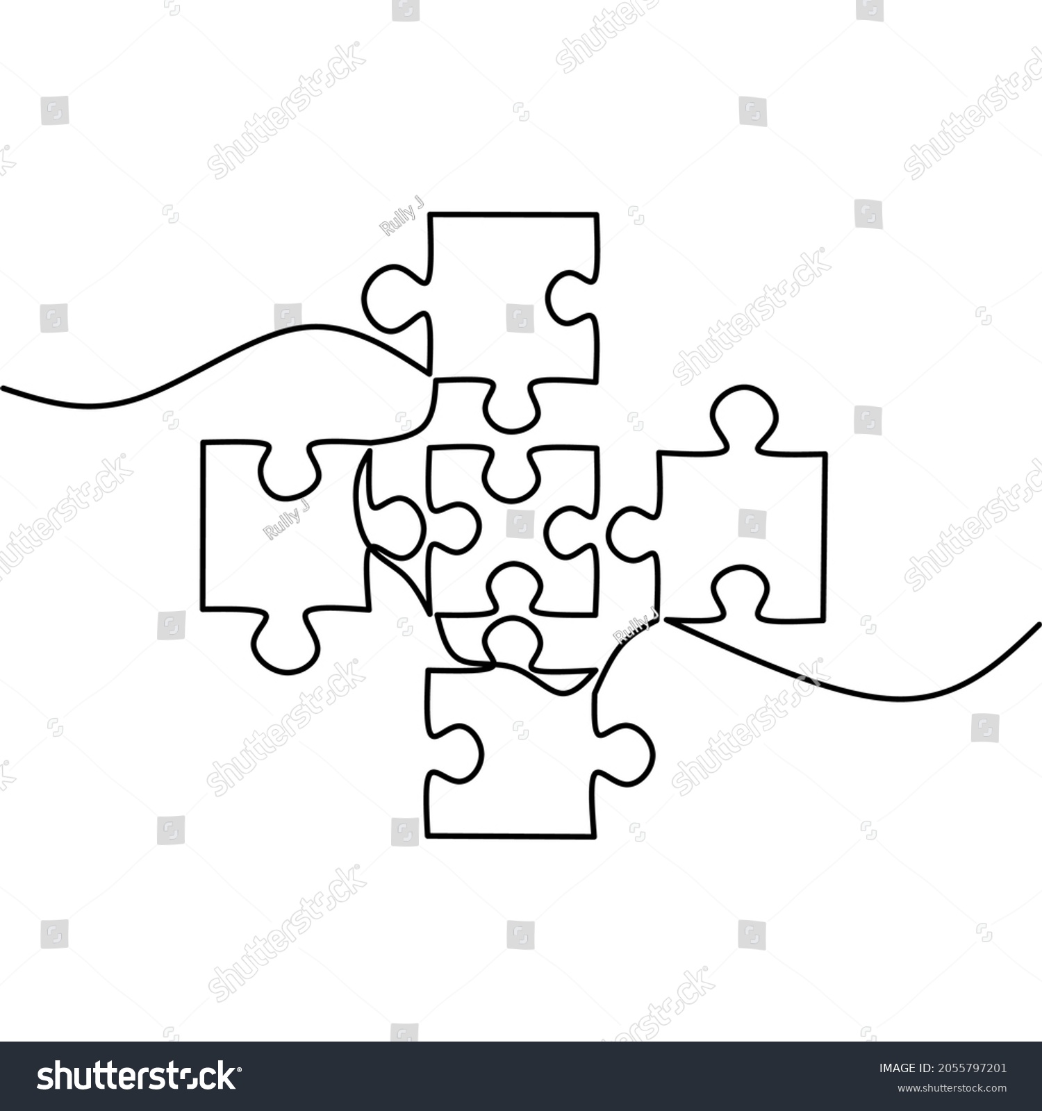 Continuous Line Drawing Puzzle Pieces Problem Stock Vector Royalty