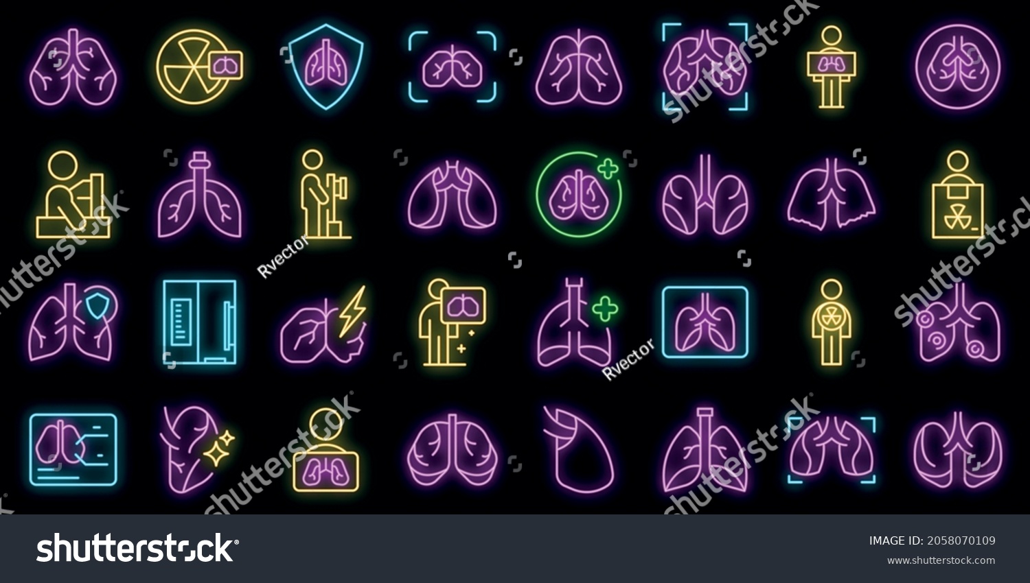 Fluorography Icons Set Outline Vector Lung Stock Vector Royalty Free