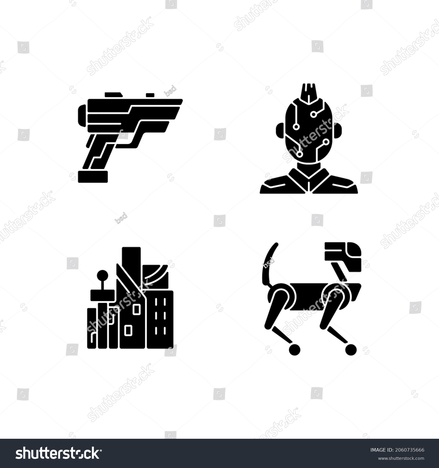 Cyberpunk Items Black Glyph Icons Set 库存矢量图免版税2060735666 Shutterstock