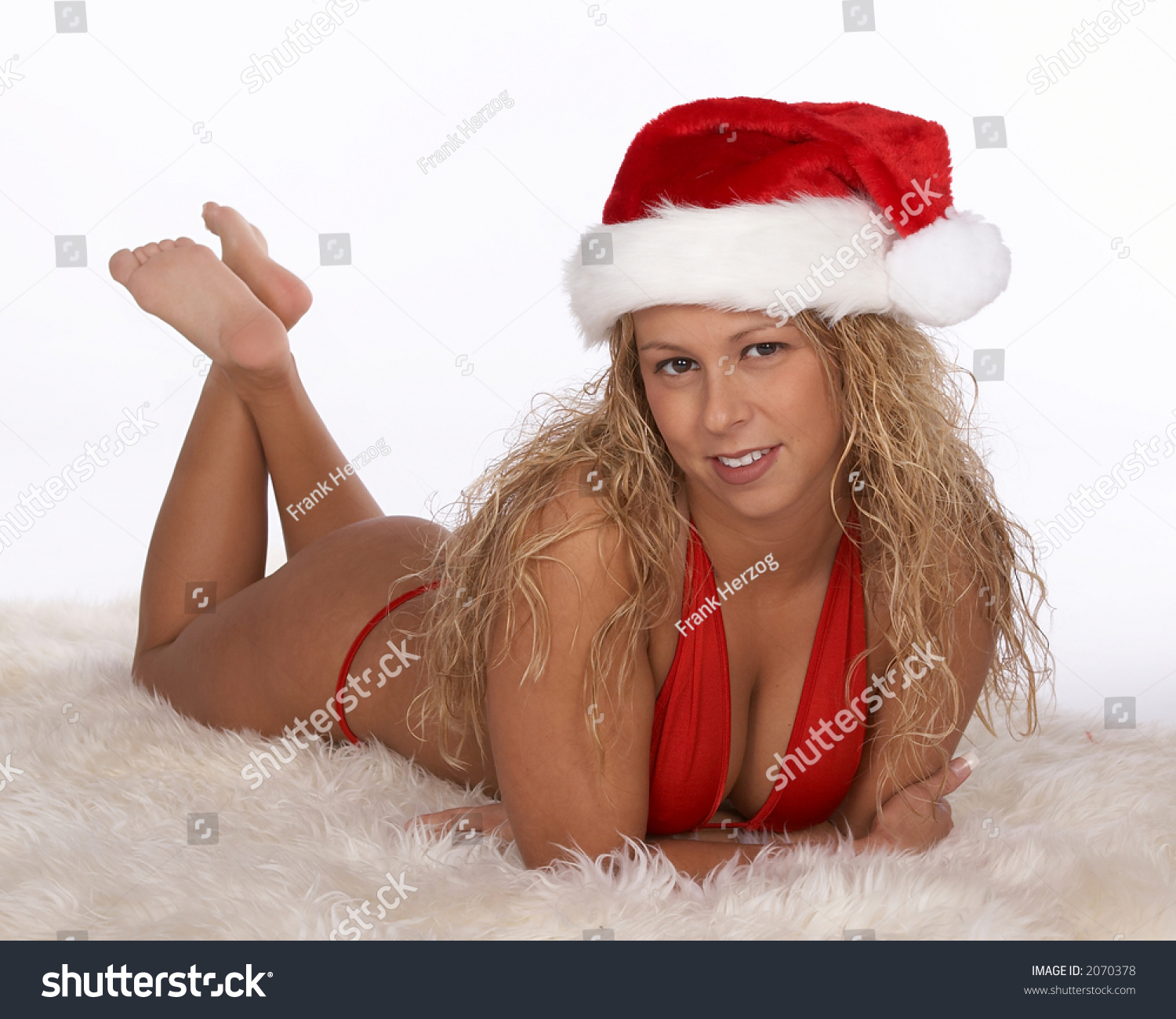 Sexy Blonde Female Santa Red Bikini Shutterstock