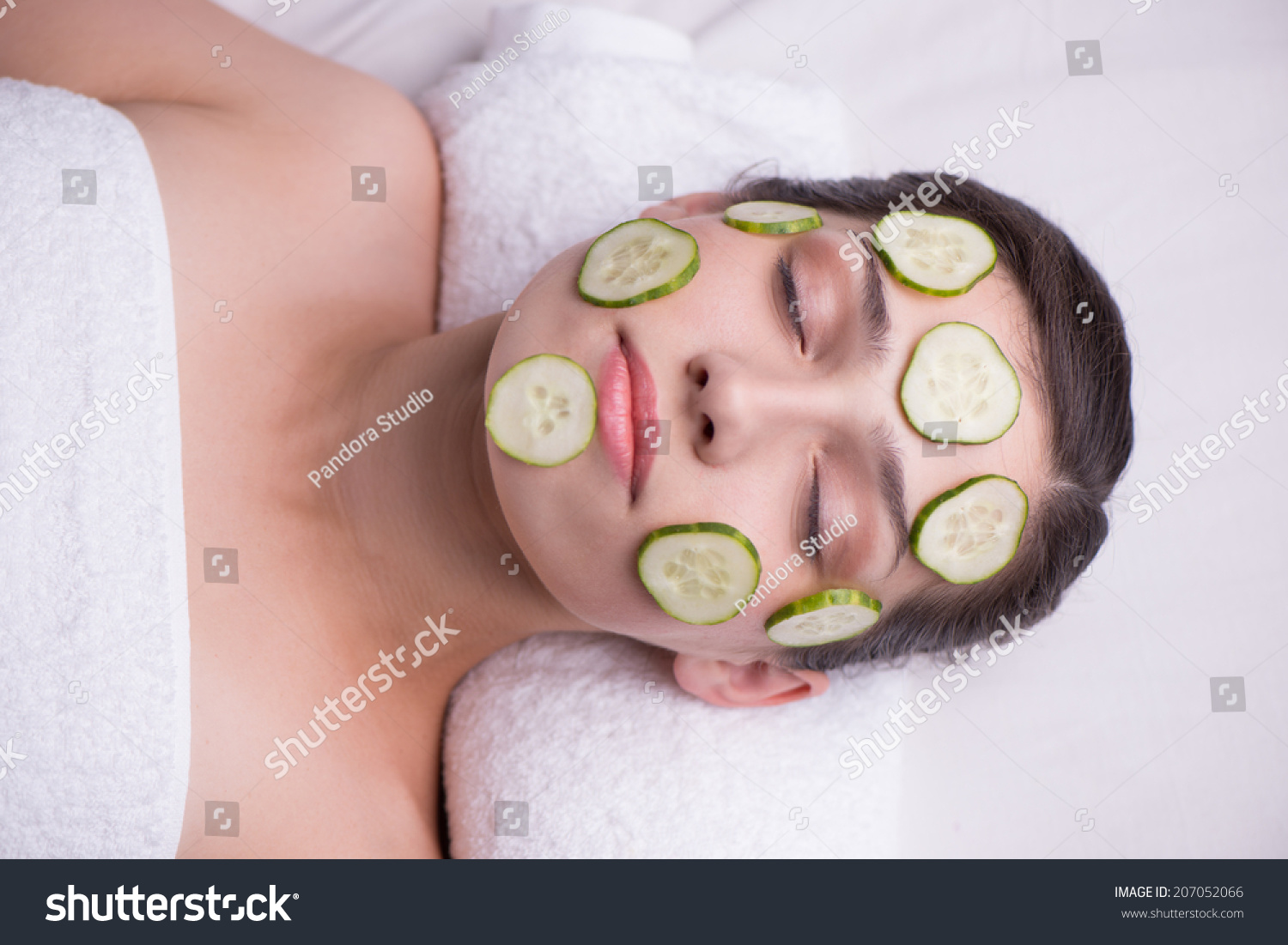 Beautiful Woman Cucumber Mask On Her Stock Photo 207052066 Shutterstock