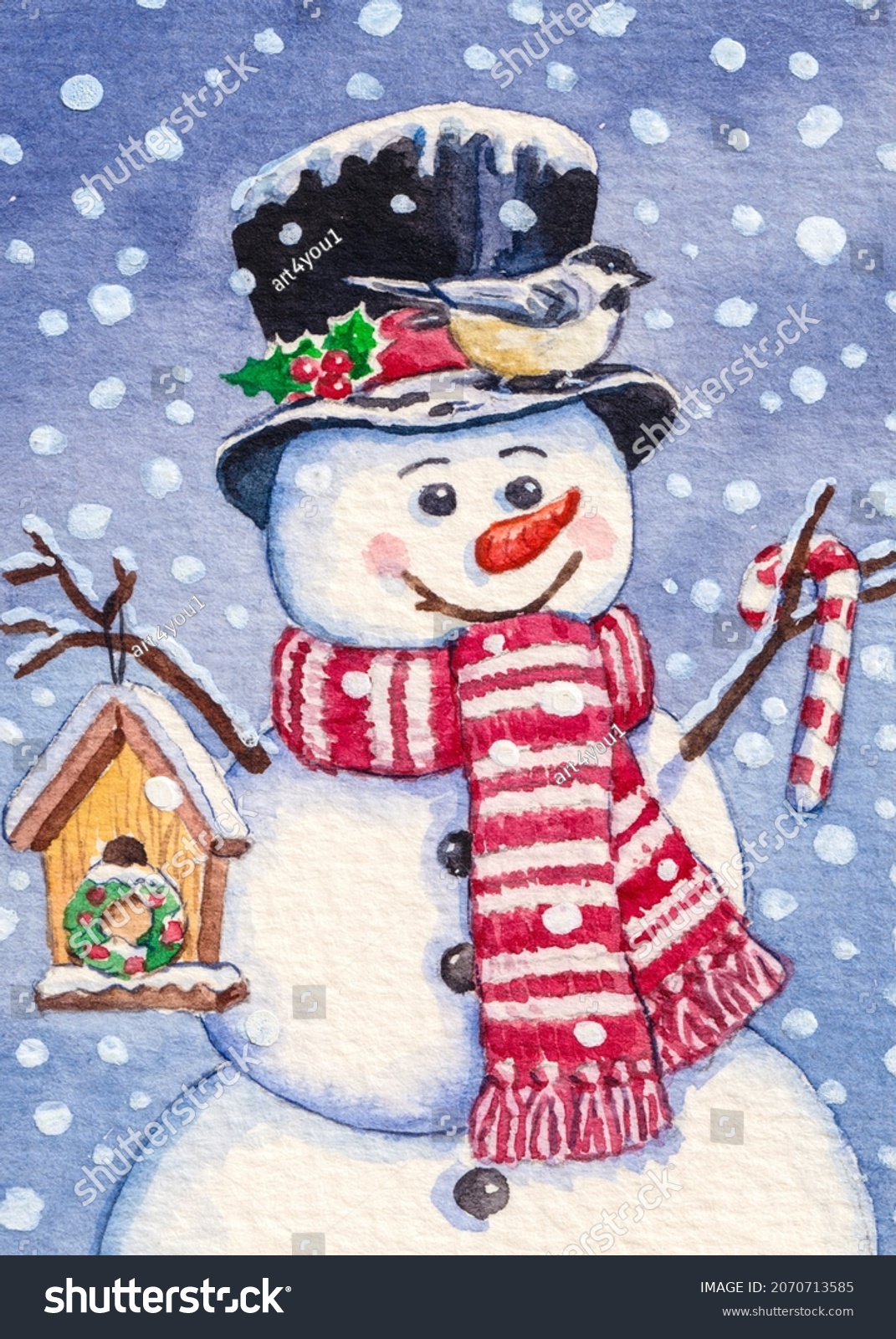 Snowman Bird House Christmas Time Winter Stock Illustration 2070713585