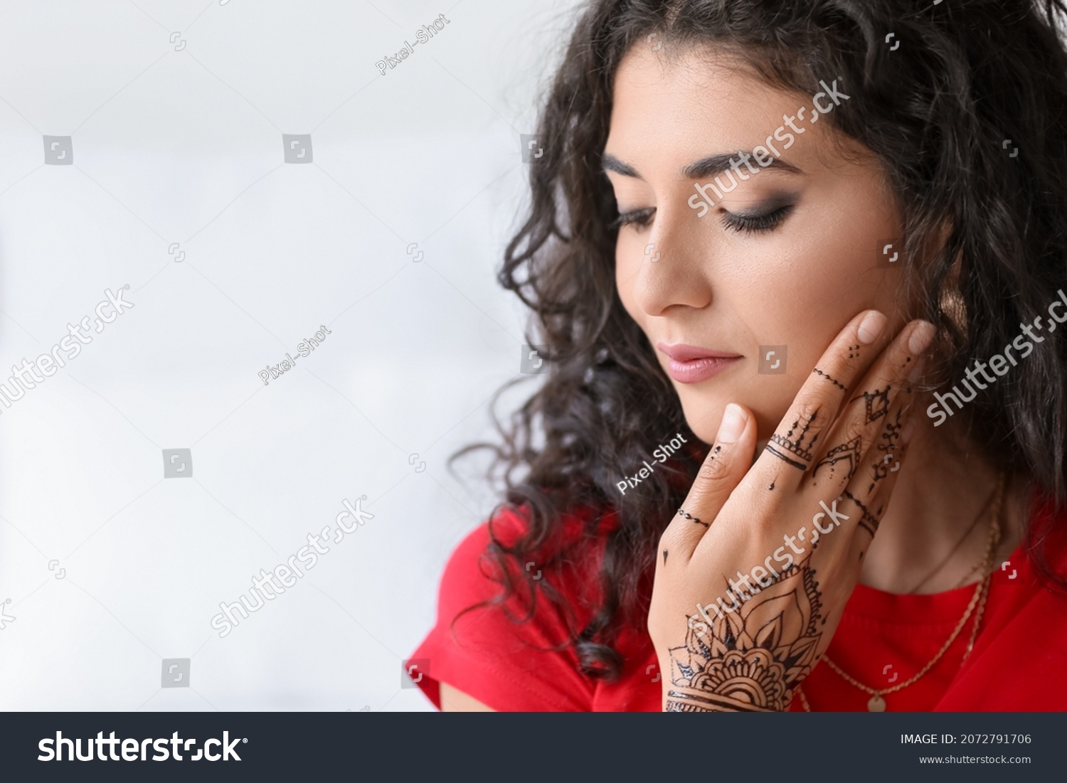 Beautiful Indian Woman Henna Tattoo Home Stock Photo 2072791706