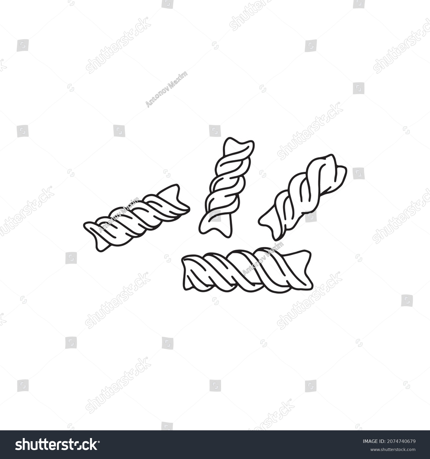 Fusilli Pasta Symbols Icons Hand Drawn Stock Vector Royalty Free