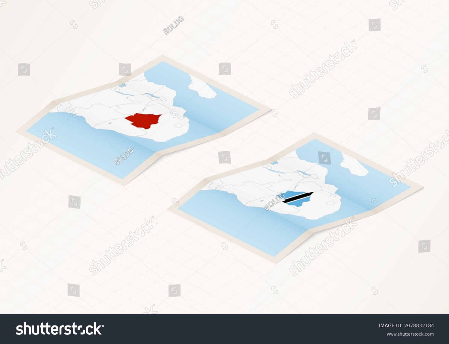 Two Versions Folded Map Botswana Flag Stock Vector Royalty Free