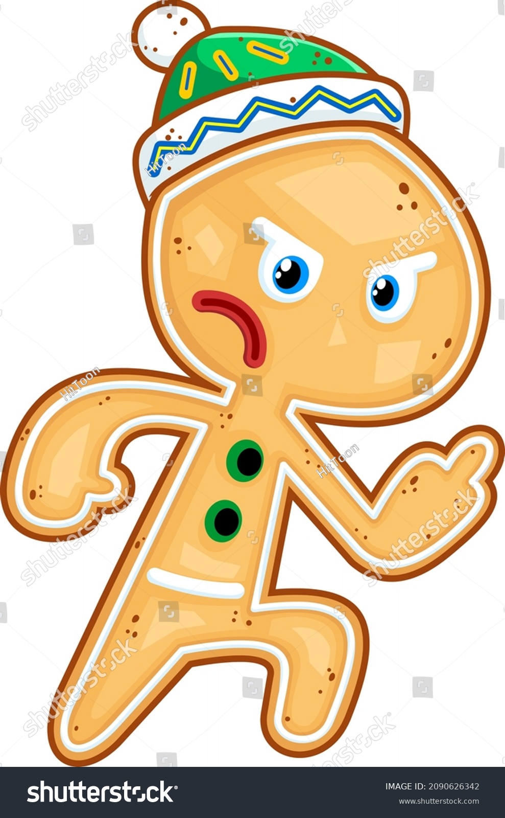 Vektor Stok Angry Gingerbread Man Cartoon Character Showing Tanpa