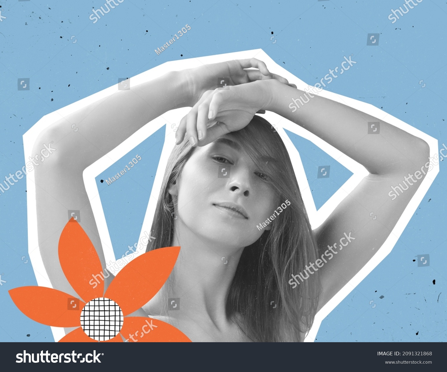 Creative Modern Design Cropped Naked Female Stock Photo 2091321868