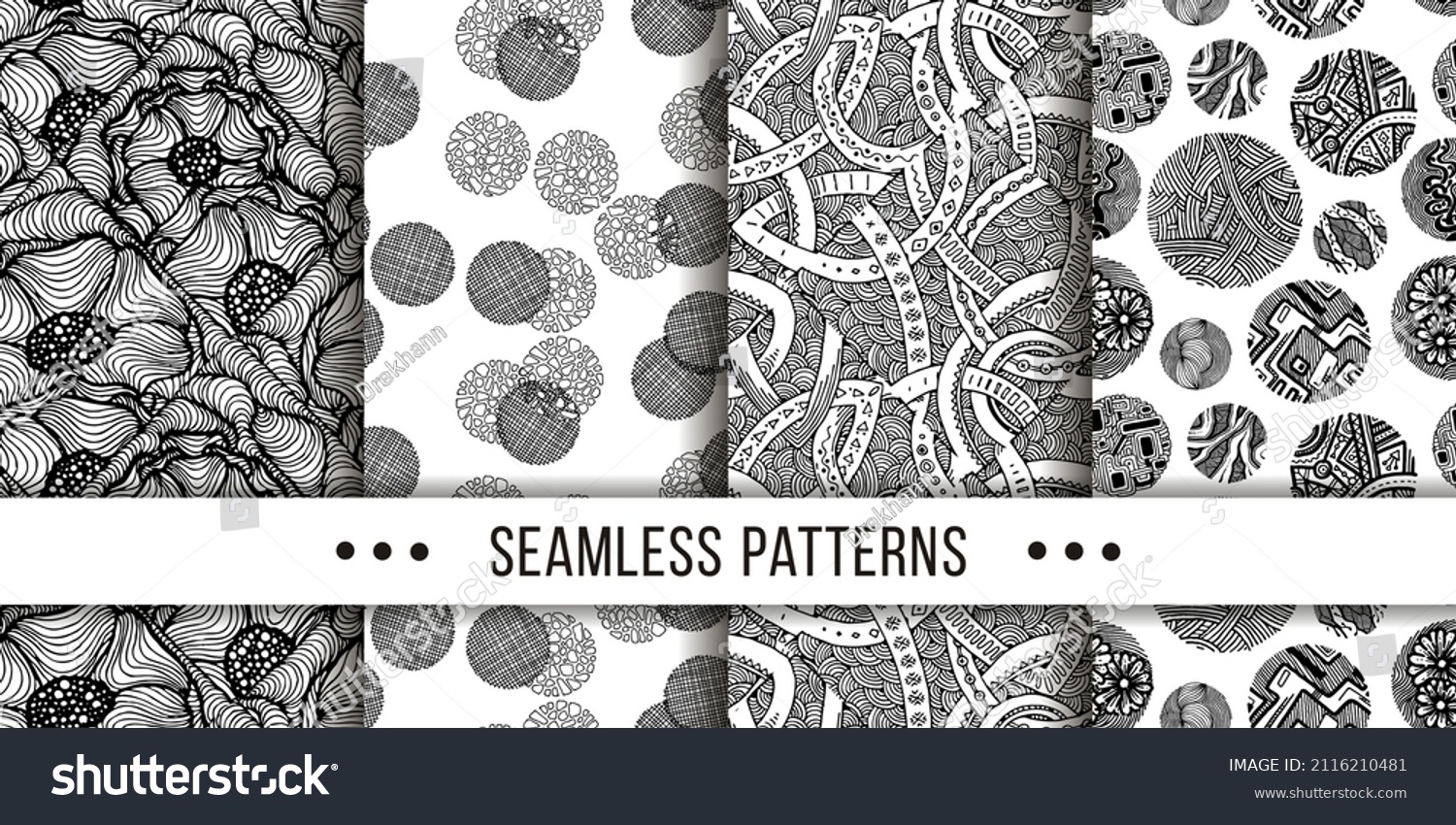 Set Samless Ornate Doodle Handdrawn Abstract Stock Vector Royalty Free