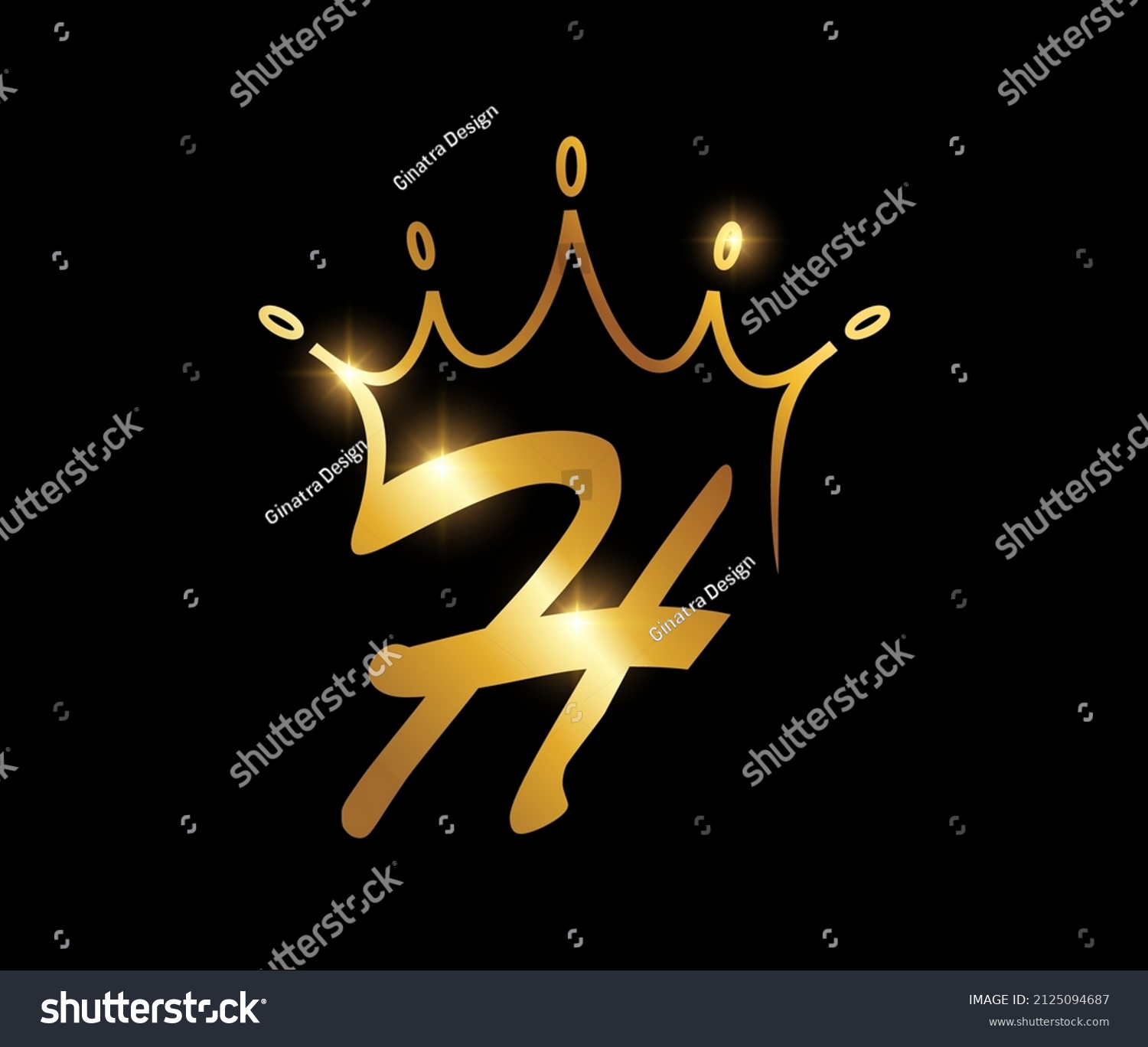 Vector Illustration Golden Crown Monogram Initial Stock Vector Royalty