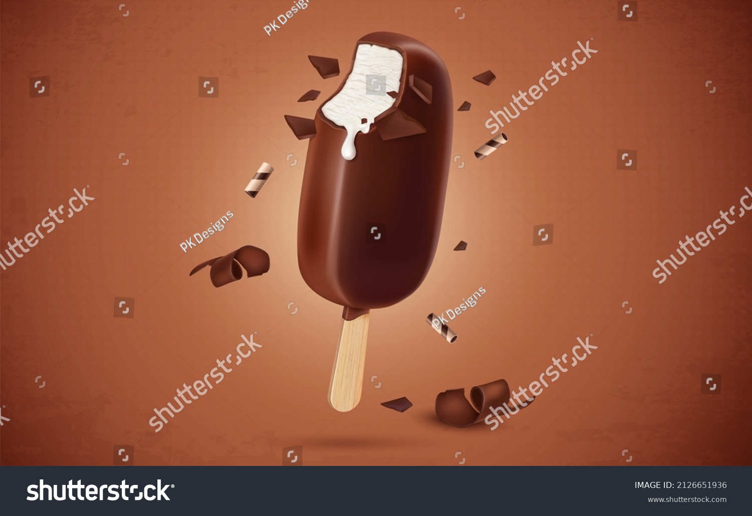 Vanilla Chocolate Ice Cream Popsicle Isolated Stock Illustration