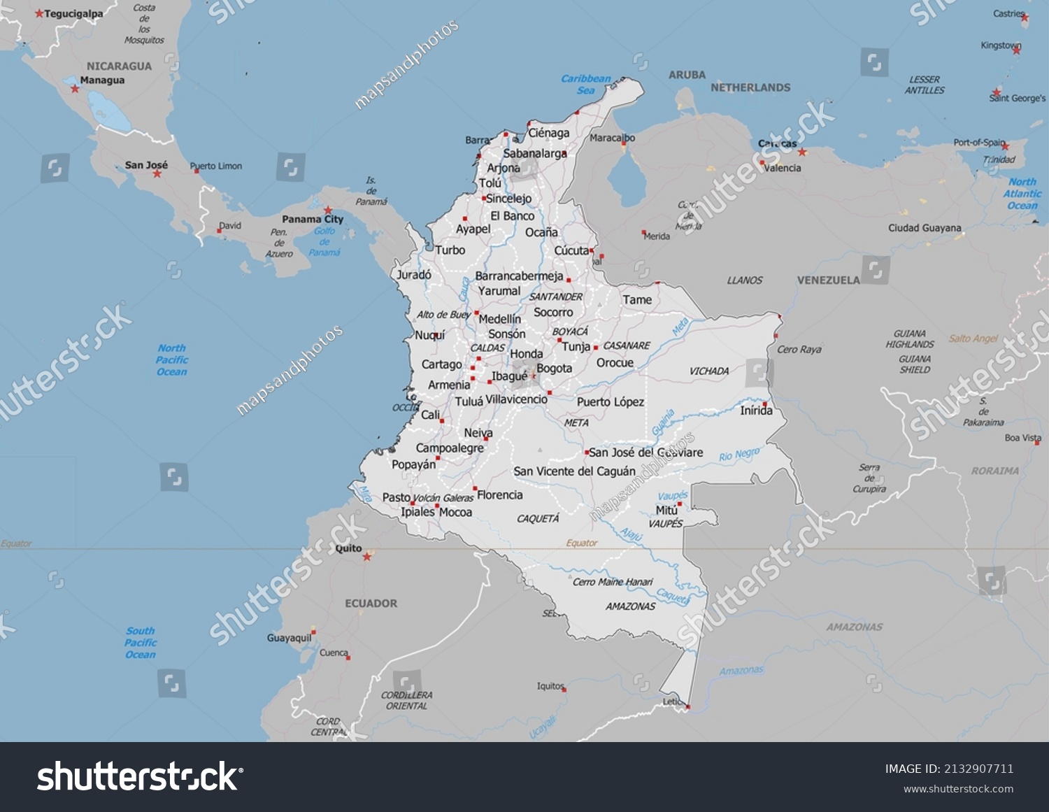 Colombia Political Map Neighbors Capital National 库存插图 2132907711