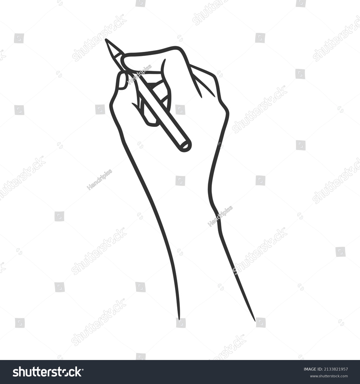 Line Art Illustration Hand Holding Pen Stock Vector Royalty Free