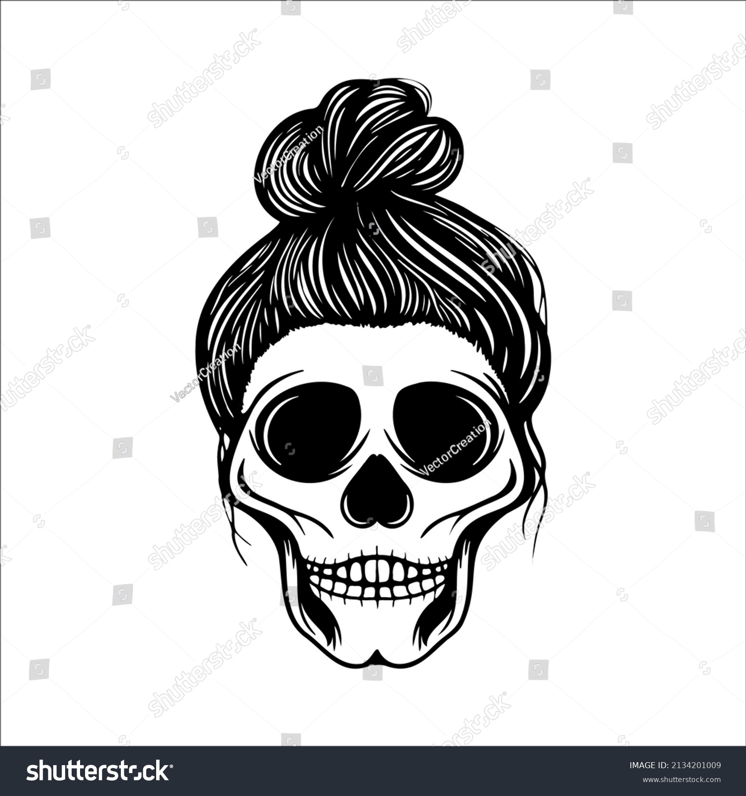 Woman Skull Messy Bun Hair Mom Stock Vector Royalty Free