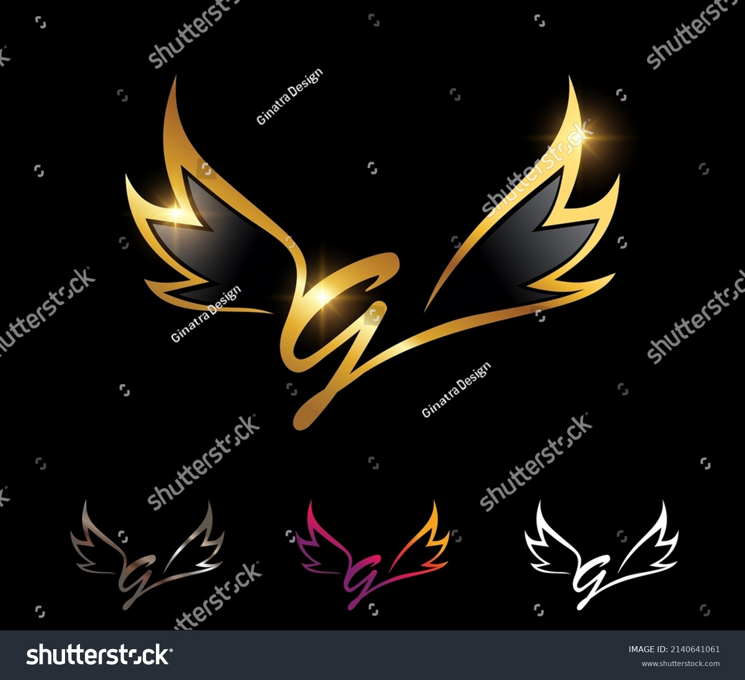 Vector Illustration Golden Wings Monogram Logo Stock Vector Royalty