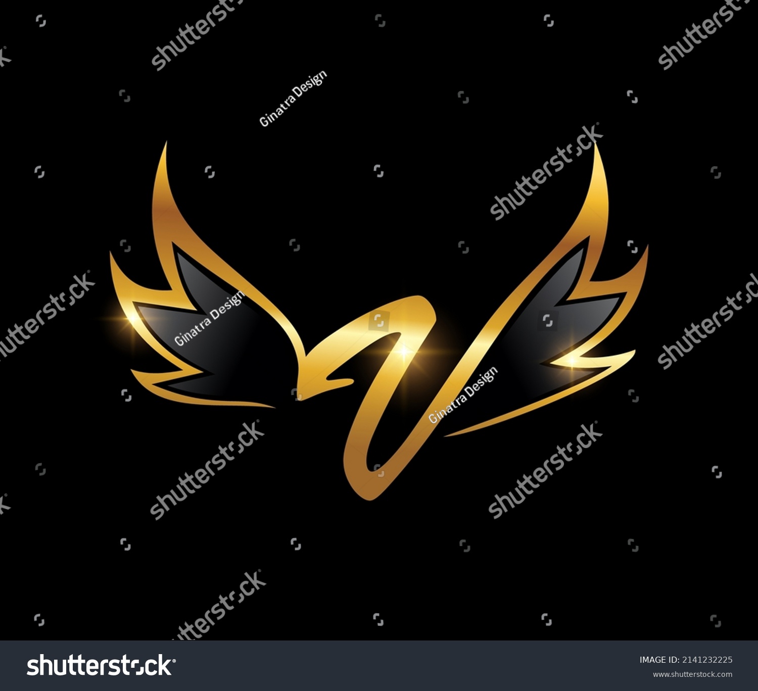 Vector Illustration Golden Wings Monogram Logo เวกเตอรสตอก ปลอดคา