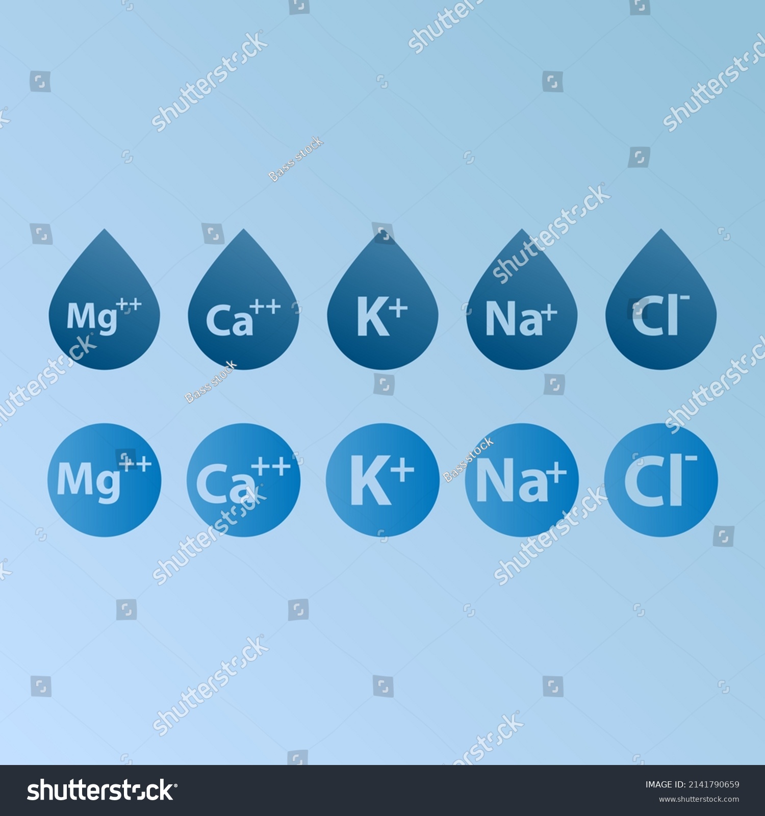 Vektor Stok Set Blue Electrolyte Modern Icons Calcium Tanpa Royalti