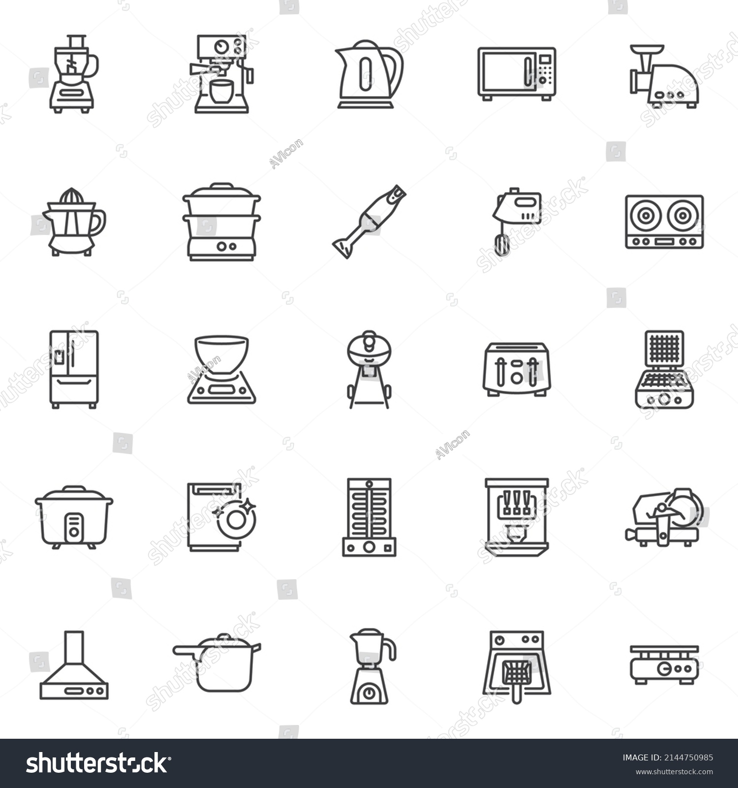 Kitchen Appliances Line Icons Set Linear Stock Vector Royalty Free