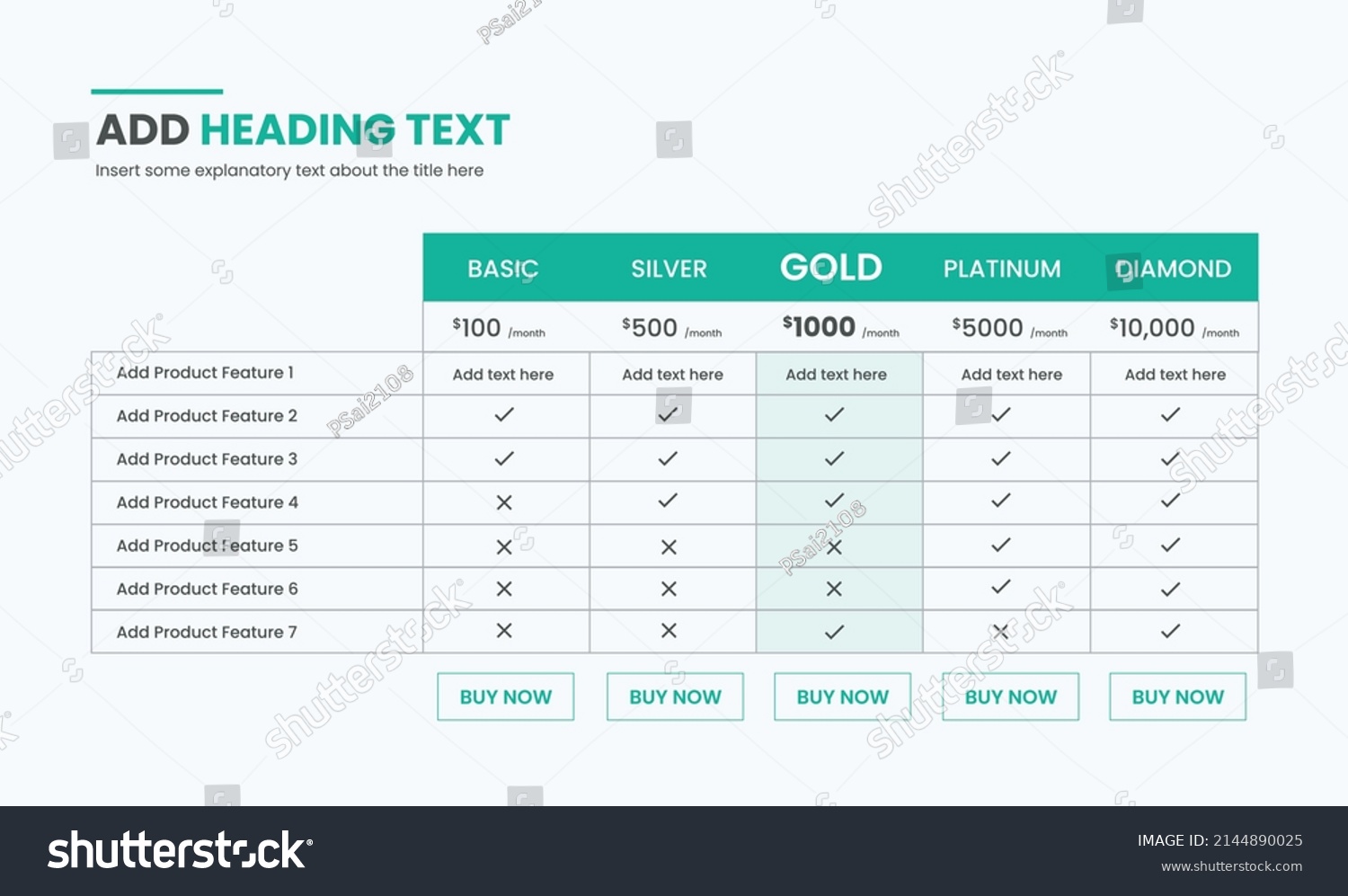 Comparison Table Price Chart Template Business Stock Vector Royalty