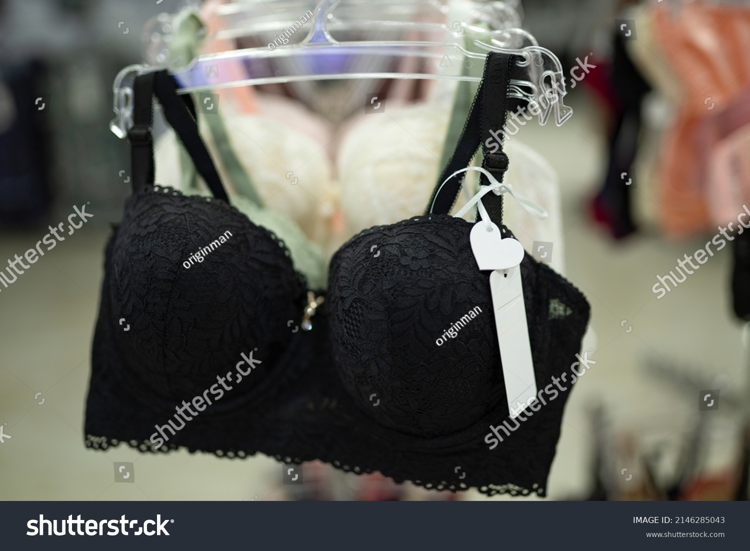 Row Bras Hanging Lingerie Underwear Store Stock Photo