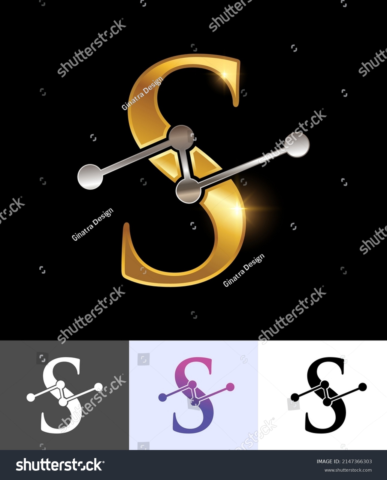 Vector Illustration Set Golden Technology Monogram Stock Vector