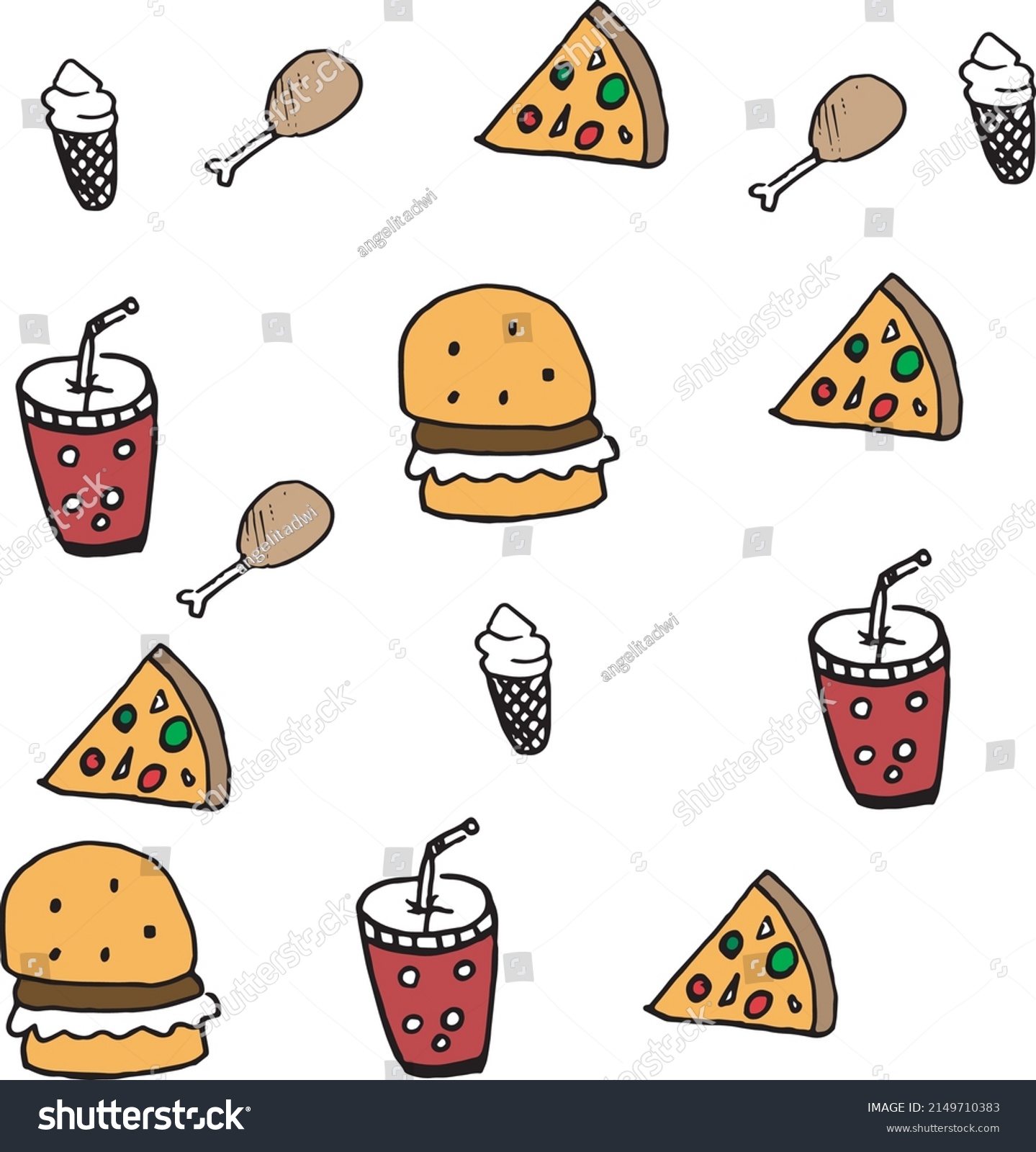 This Collection Cute Junkfood Object Icons Stock Vector Royalty Free