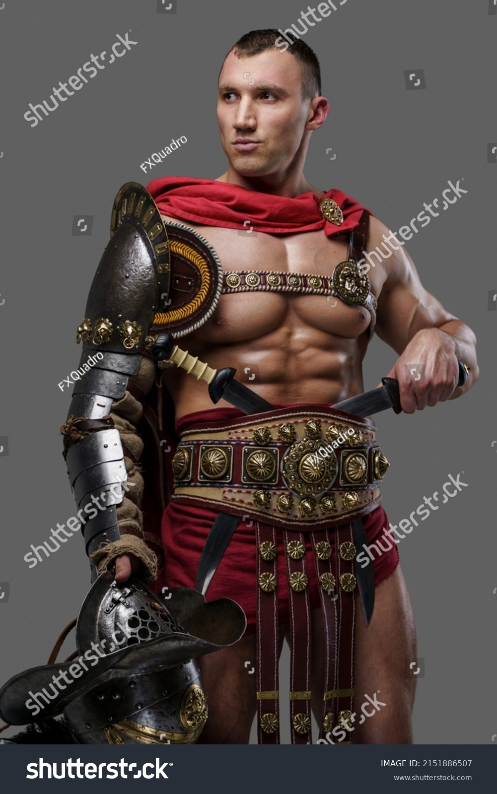 Studio Shot Roman Gladiator Muscular Build Stock Photo Shutterstock