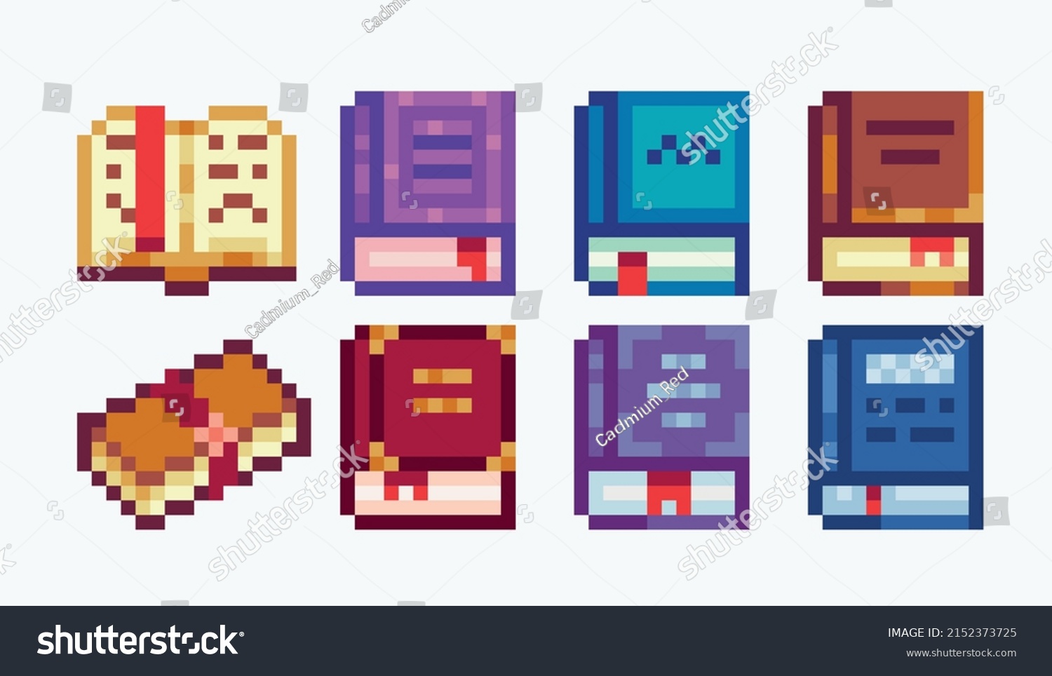 Different Books Pixel Art Set Fantasy Stock Vector Royalty Free