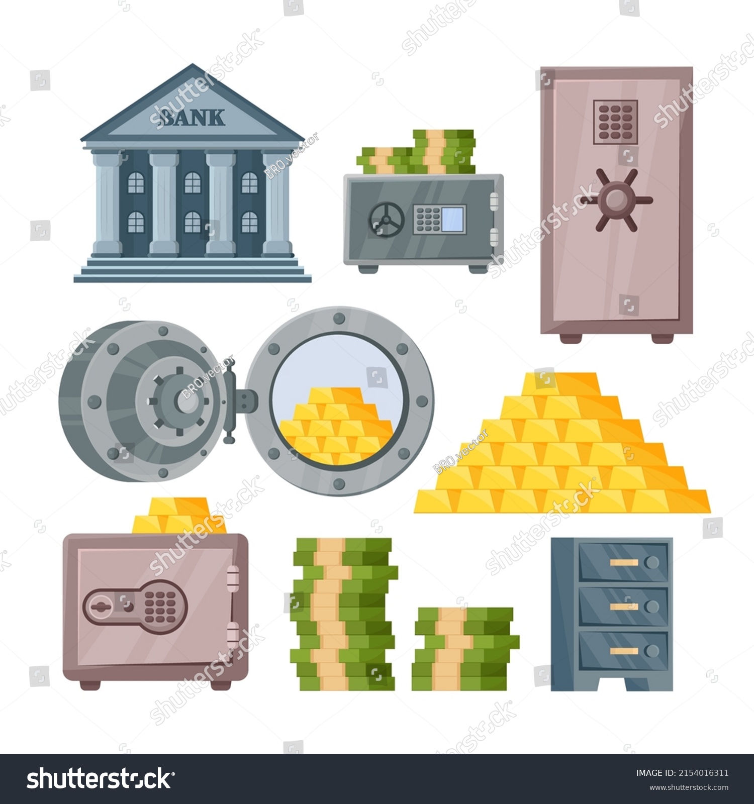 Bank Vault Cartoon Illustration Collection Metallic Stock Vector