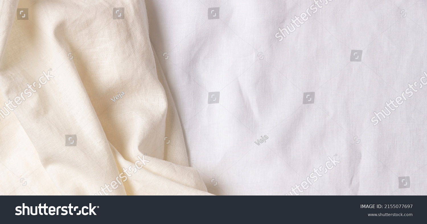 White Crumpled Linen Fabric Texture Background Stock Photo 2155077697