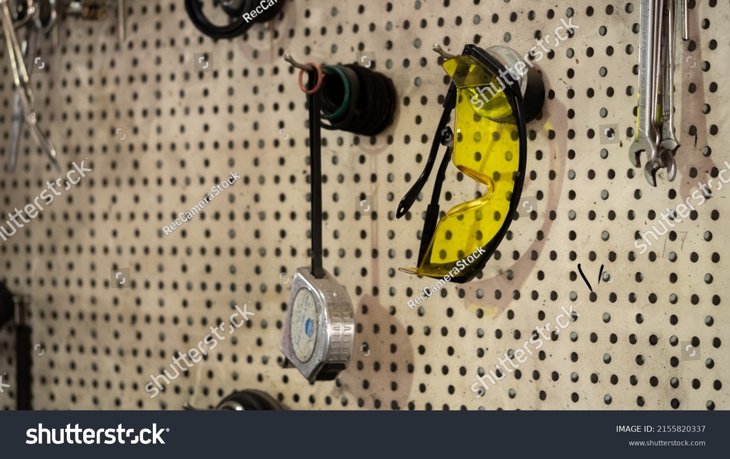 Garage Tools Hanging On Wall Professional Stock Photo 2155820337