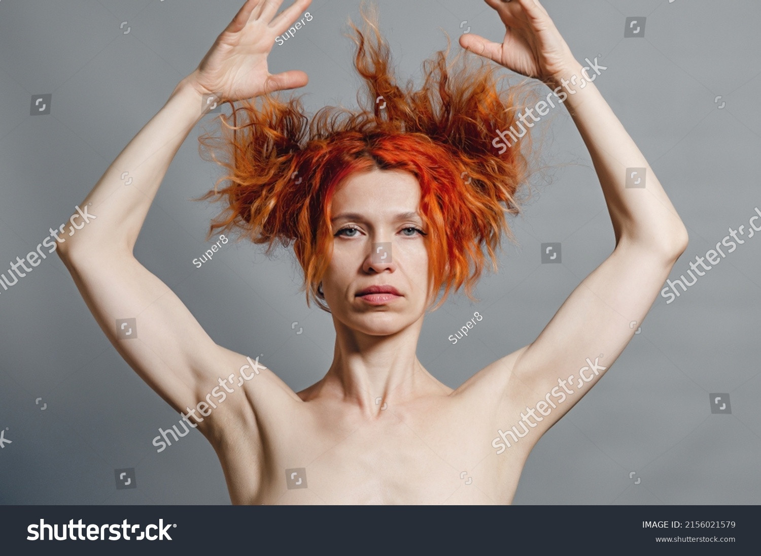 Naked Redhead Woman Ruffles Her Hair Stock Photo 2156021579 Shutterstock