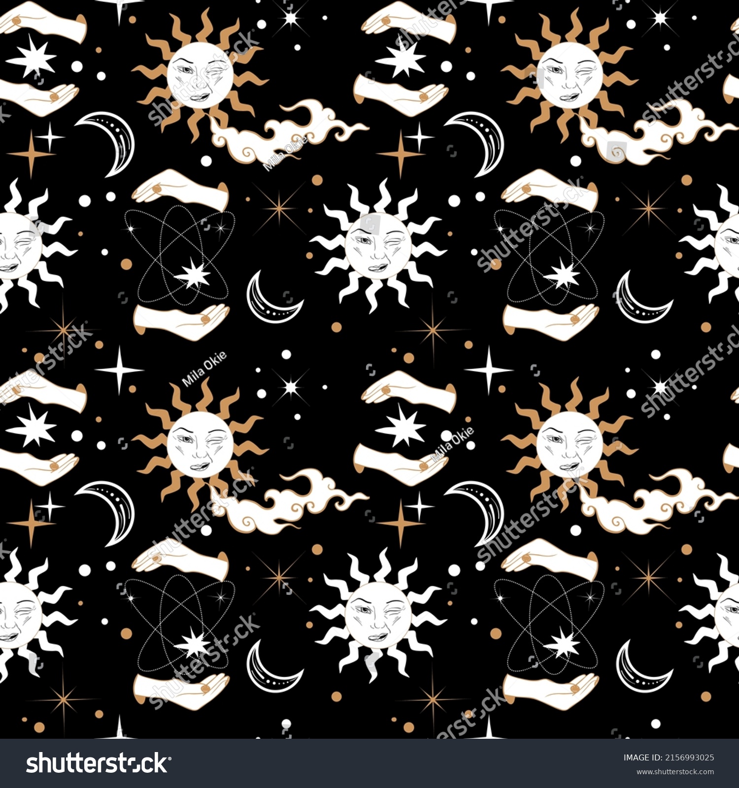 Bohemian Seamless Pattern Sun Moon Stars Stock Vector Royalty Free