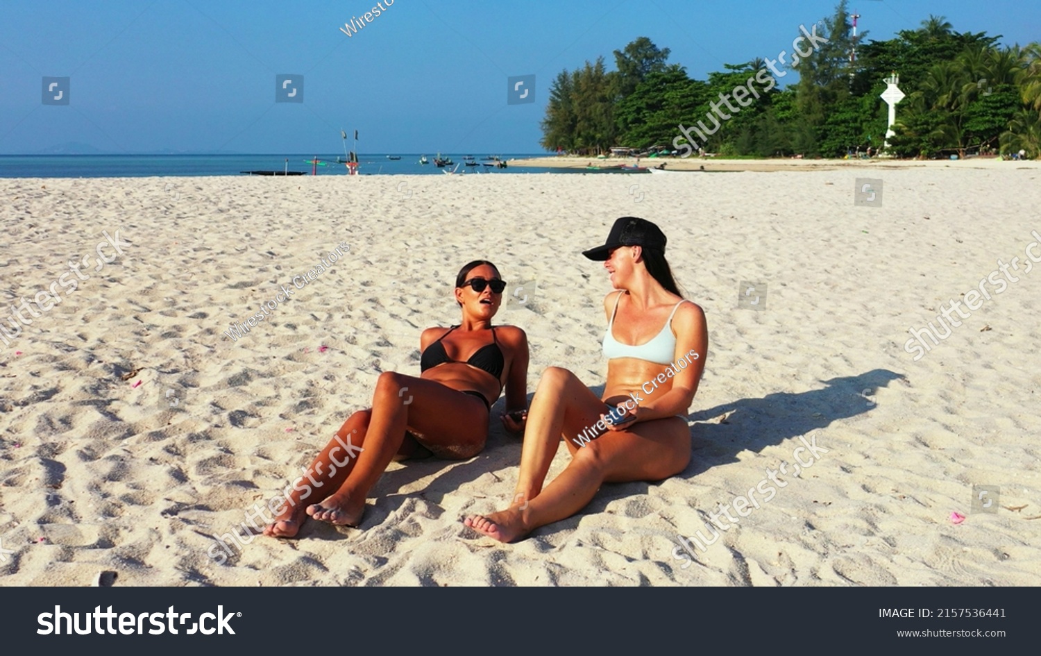 Two Caucasian Pretty Females Bikini Laying Stock Photo 2157536441