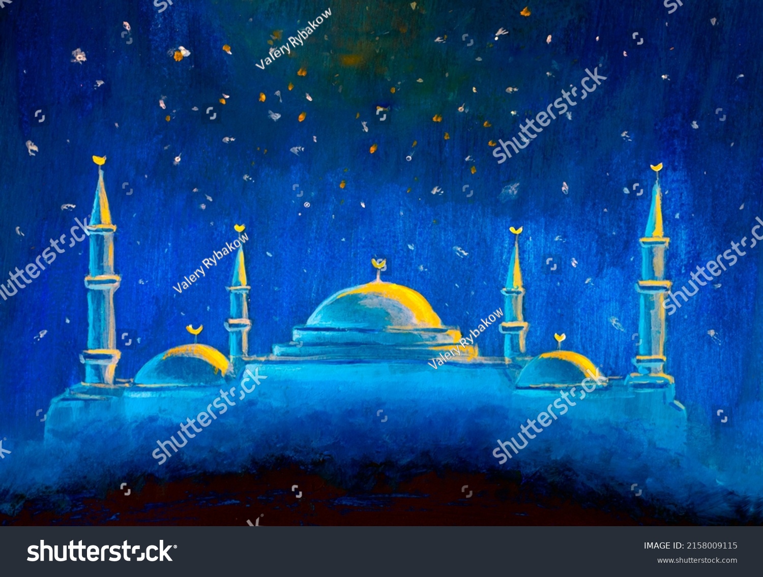 Paintings Mosque Painting Eid Mubarak Festival Stock Illustration