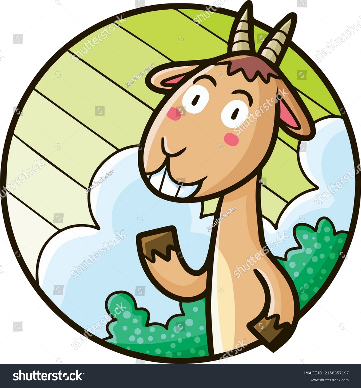 Funny Smiling Goat Green Background Cartoon Stock Vector Royalty Free