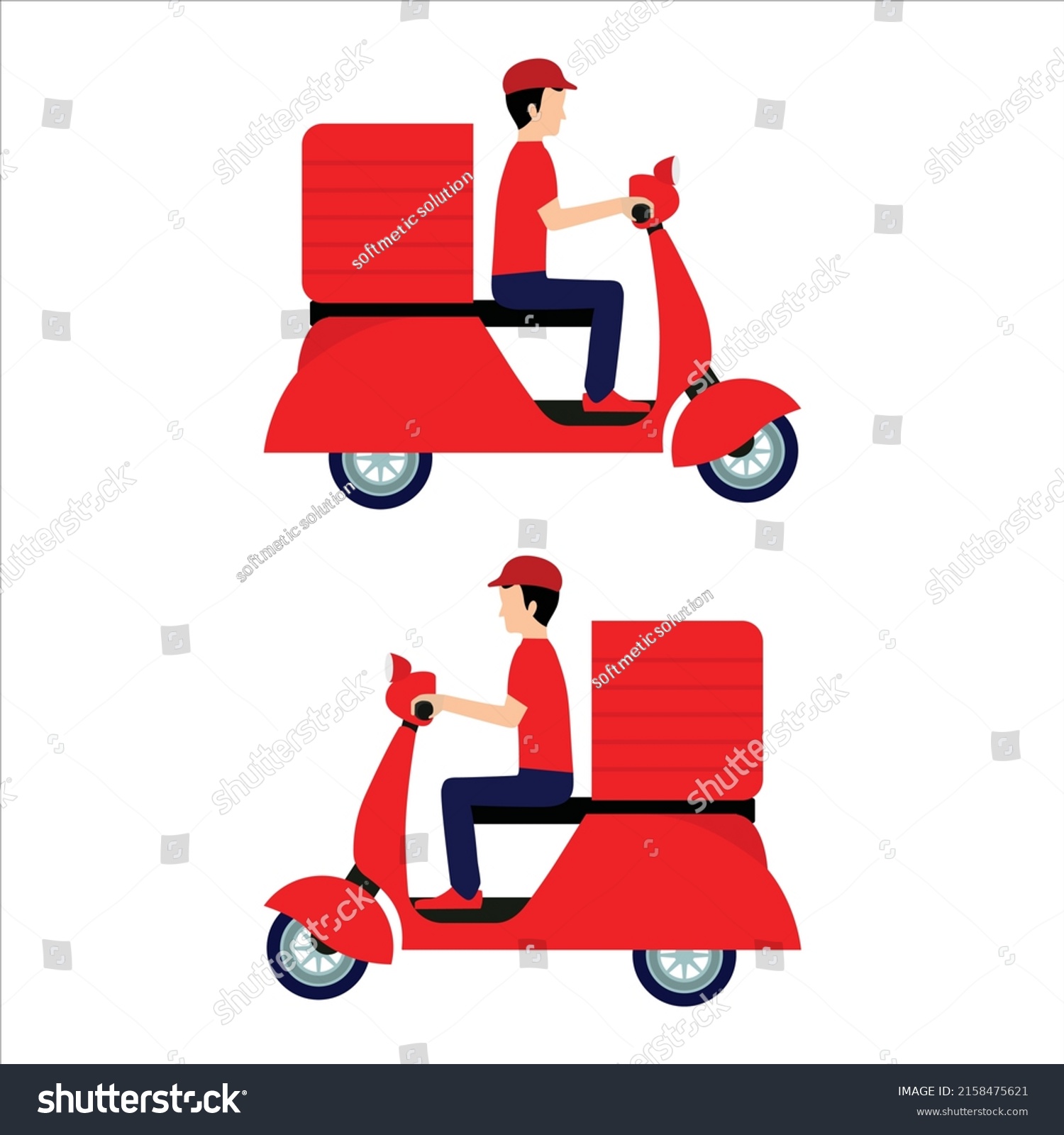 Food Delivery Man Riding Red Scooter Stock Vector Royalty Free