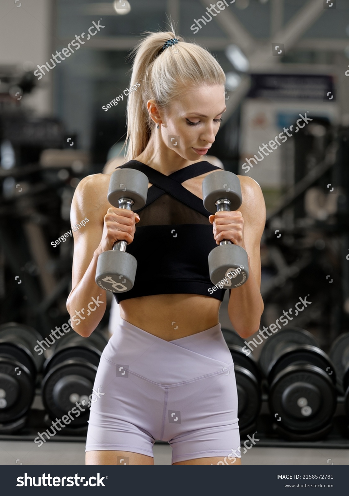 Fitness Woman Dumbbells Gym Muscular Attractive Stock Photo Shutterstock