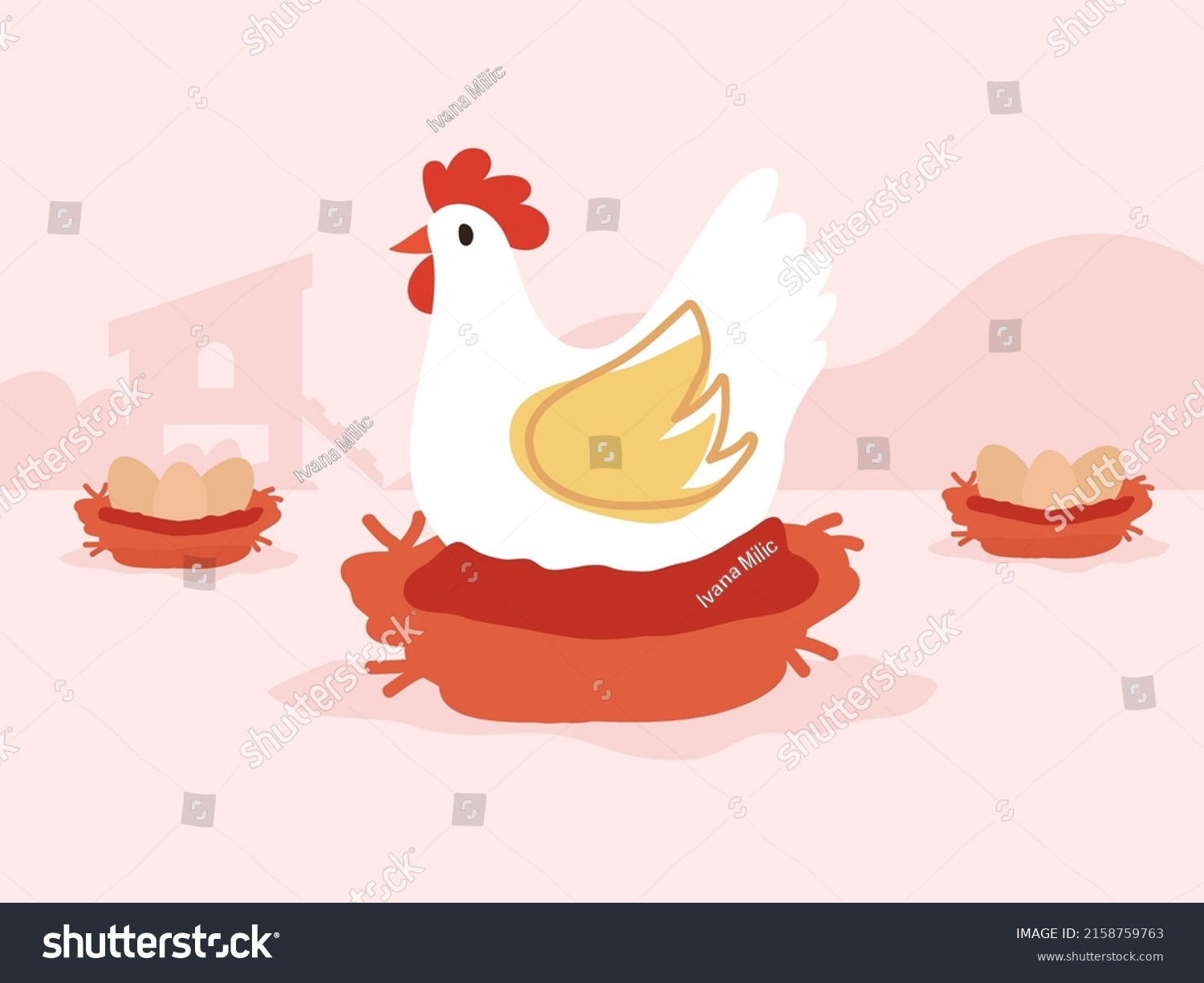 Vector Illustration Hen Sitting Nest Hatching Stock Vector Royalty