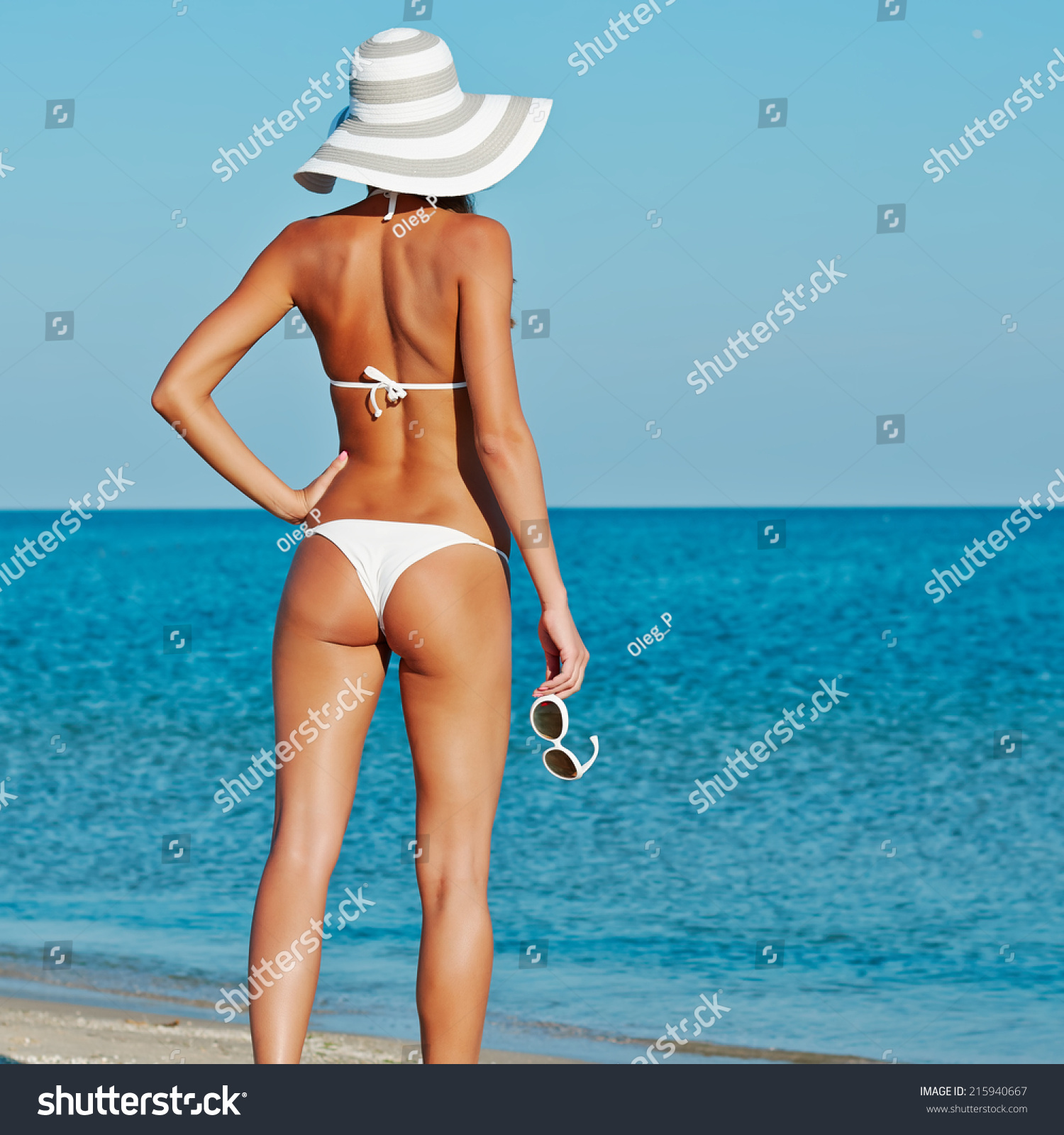 Sexy Beautiful Woman White Bikini Hat Stock Photo Shutterstock