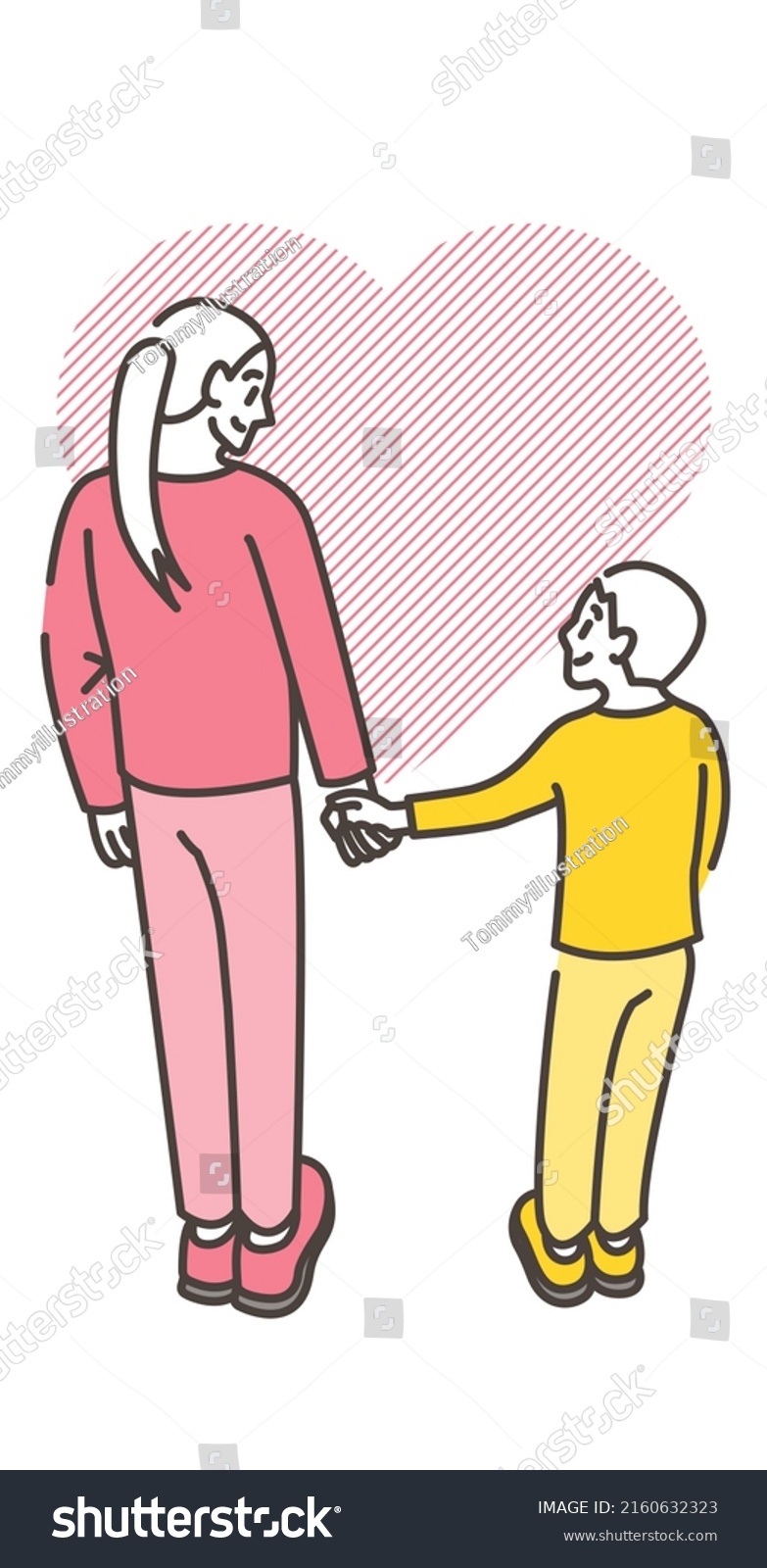 Mother Son Walking Holding Hands Vector Stock Vector Royalty Free