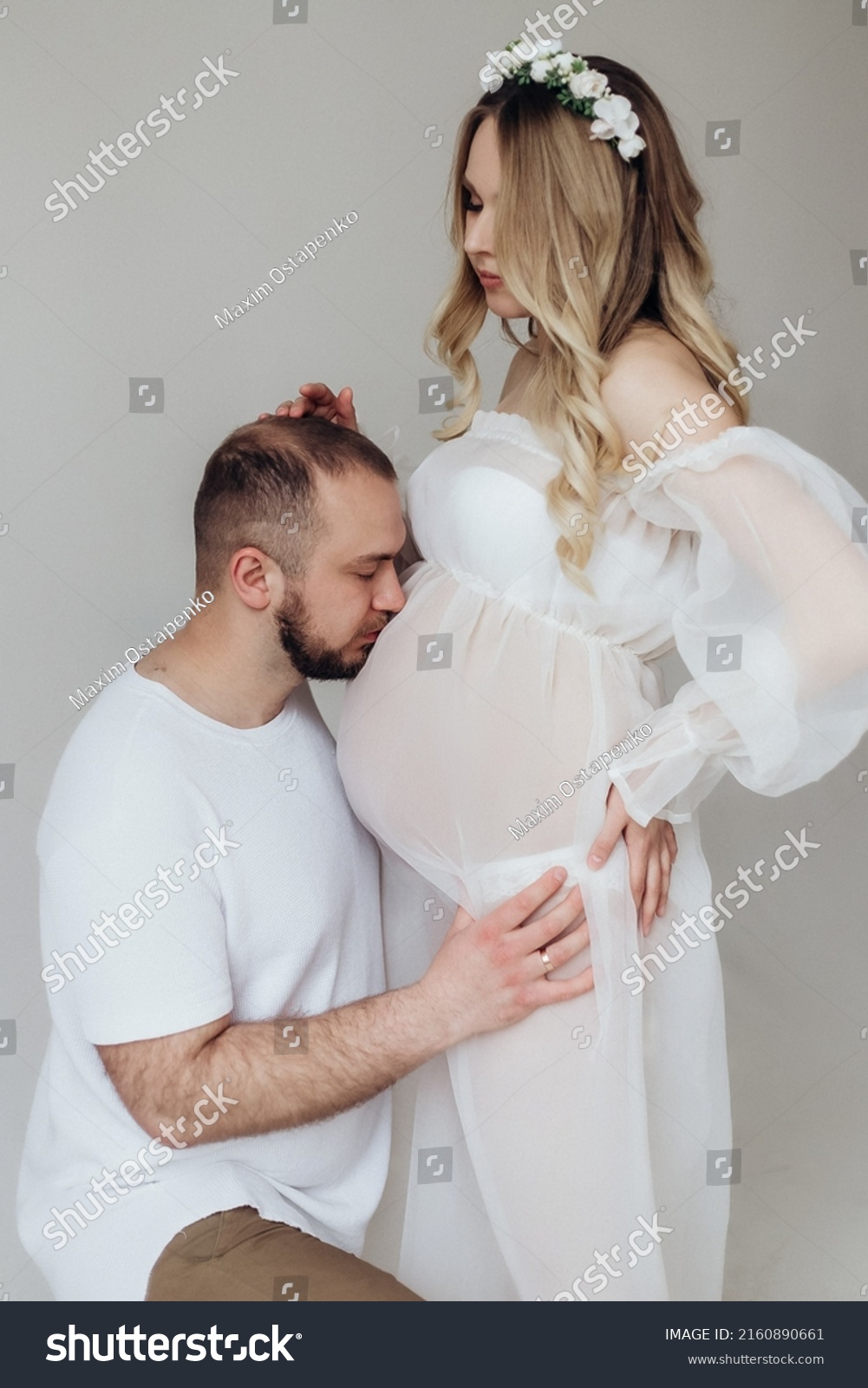Husband Pregnant Blonde Wife White Transparent Stock Photo 2160890661