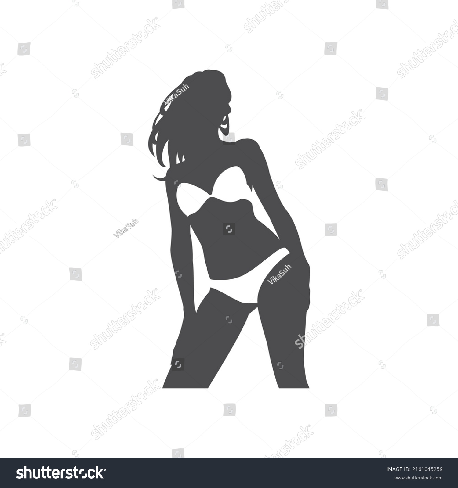 Silhouette Relaxed Beach Woman White Bikini Stock Vector Royalty Free